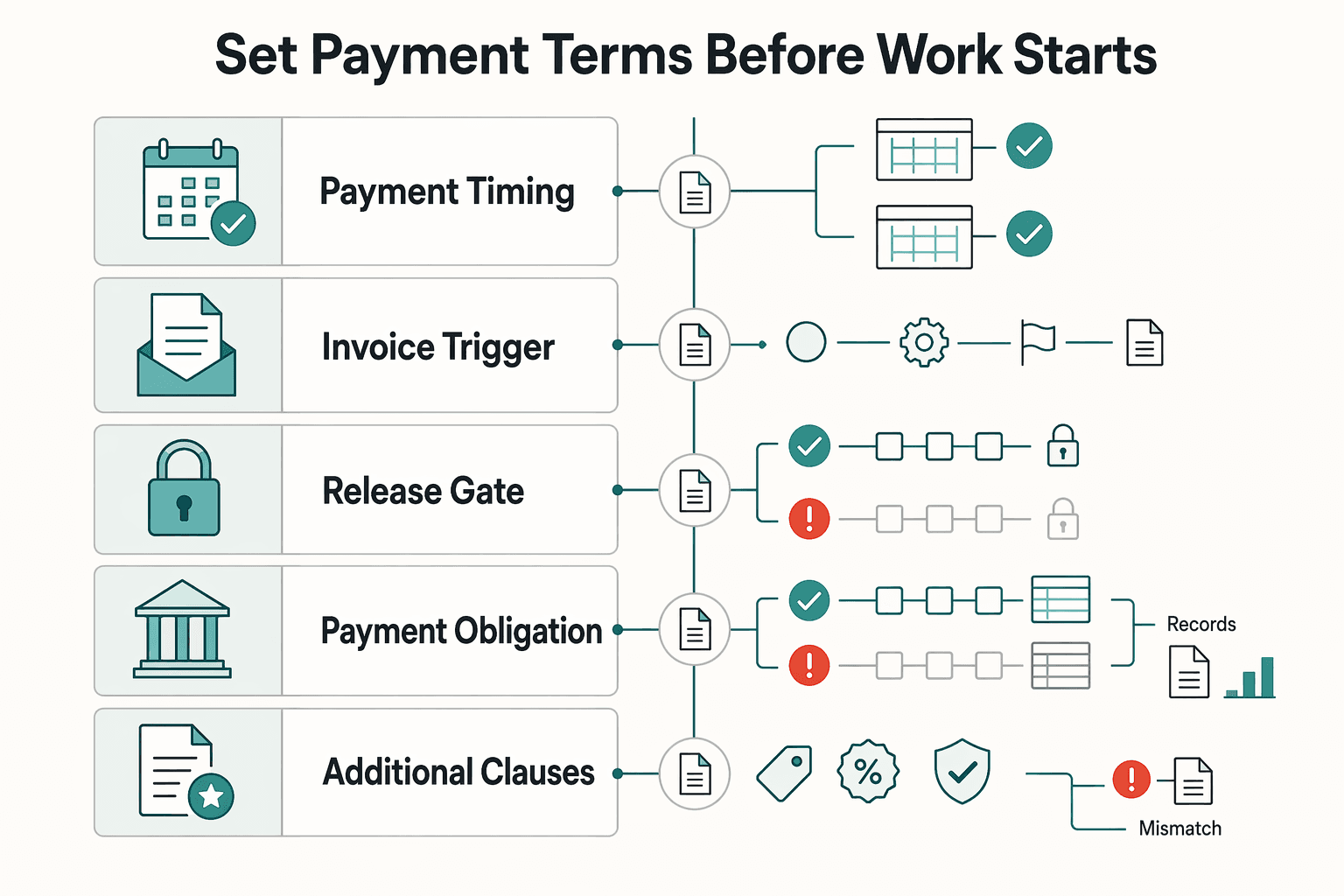 Diagram showing Set payment terms before work starts for Working Capital Management for Freelancers Who Invoice Clients.