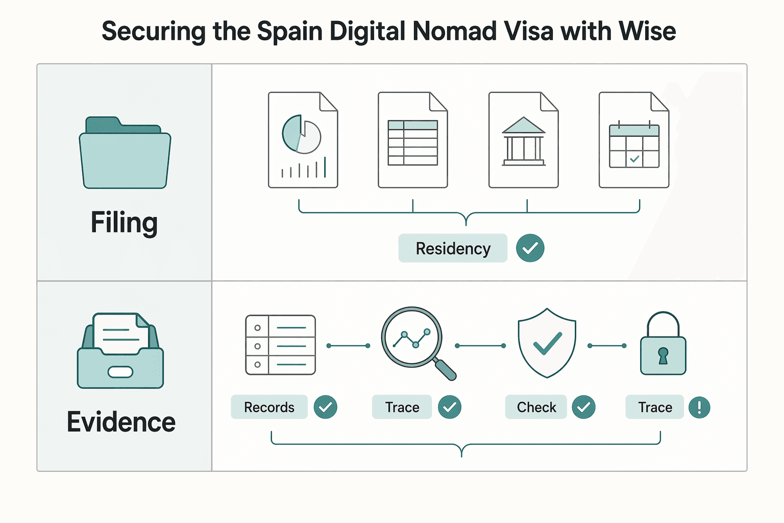 Diagram showing The CEO's Playbook: Securing the Spain Digital Nomad Visa with Wise for How to Use a Wise US Business Account to Satisfy Proof of Income for Spain's Digital No....