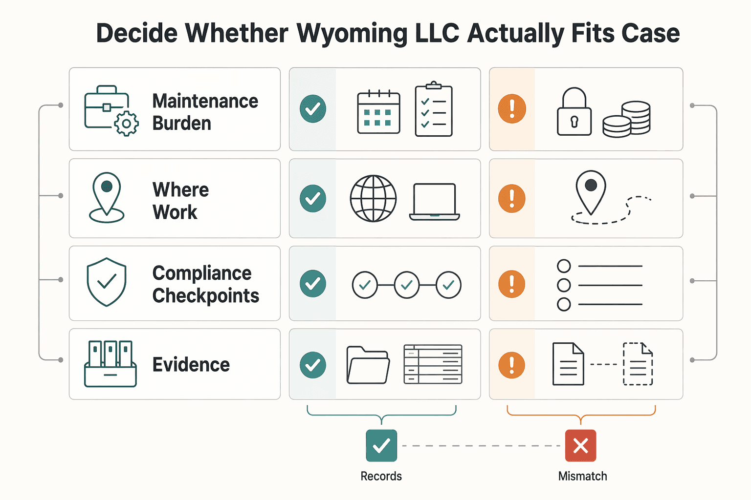Diagram showing Decide Whether a Wyoming LLC Actually Fits Your Case for The US Solopreneur's First-Year Blueprint: From Wyoming LLC Formation to Filing Your Fi....