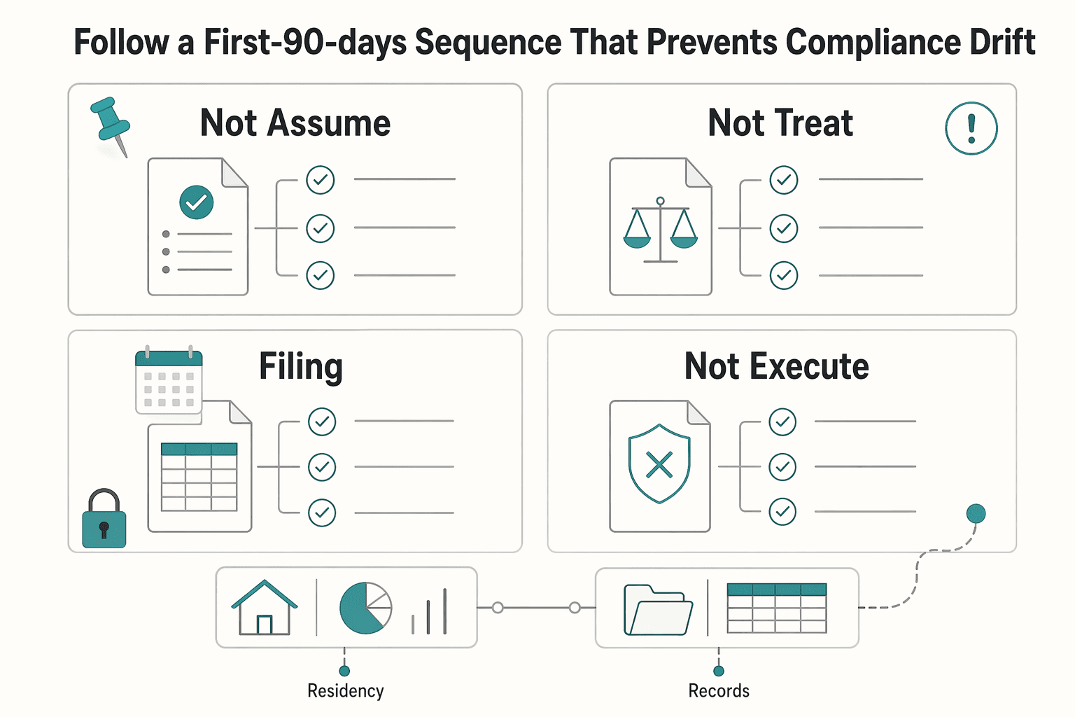 Diagram showing Follow a first-90-days sequence that prevents compliance drift for Portugal NHR for US Consultants in 2026 and the W-2 vs Unipessoal LDA Choice.