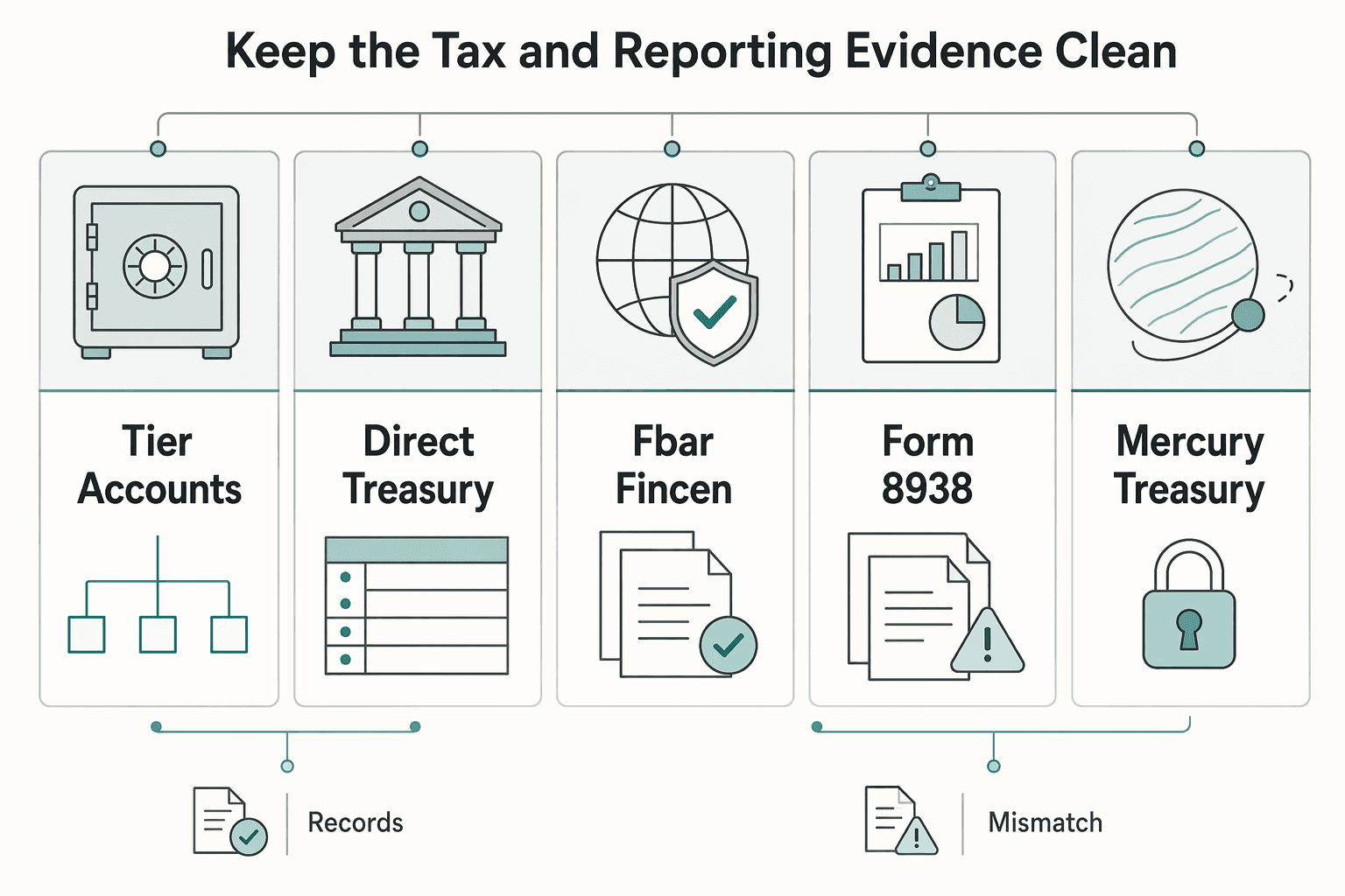 Diagram showing Keep the tax and reporting evidence clean for How to Use Mercury Treasury for Startup Runway Without Cash Gaps.
