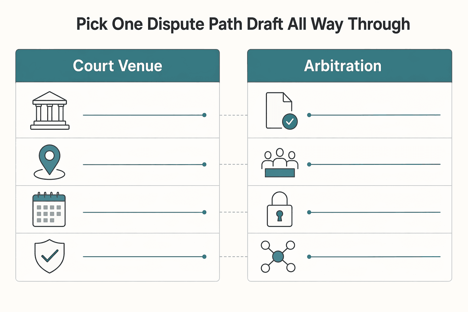 Diagram showing Pick one dispute path and draft it all the way through for How to Write a Warranty and Disclaimer Clause for a Software Product.