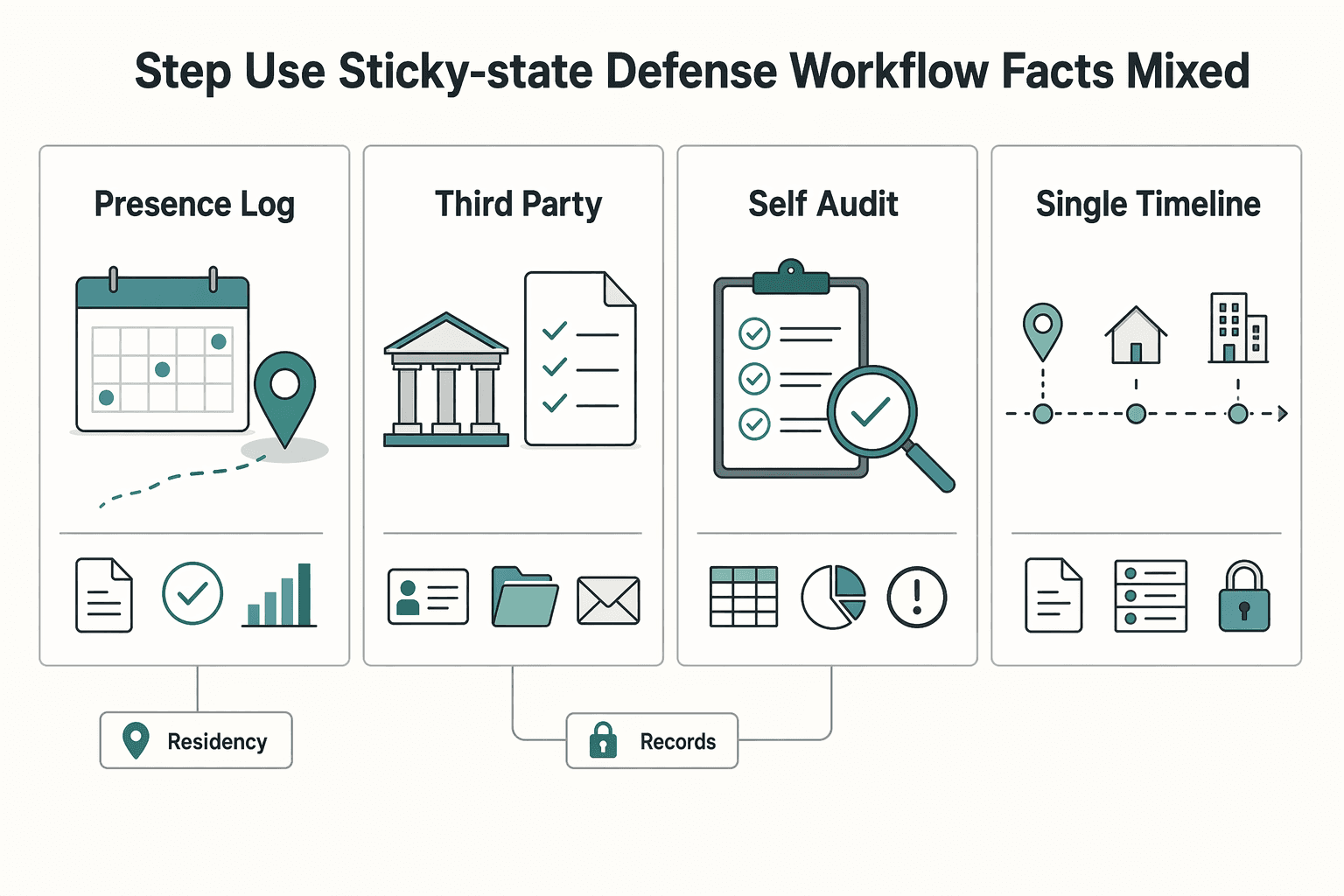 Diagram showing Step 4. Use a sticky-state defense workflow when facts are mixed for Using a Tax Home to Deduct Travel Expenses as a U.S. Domestic Nomad.