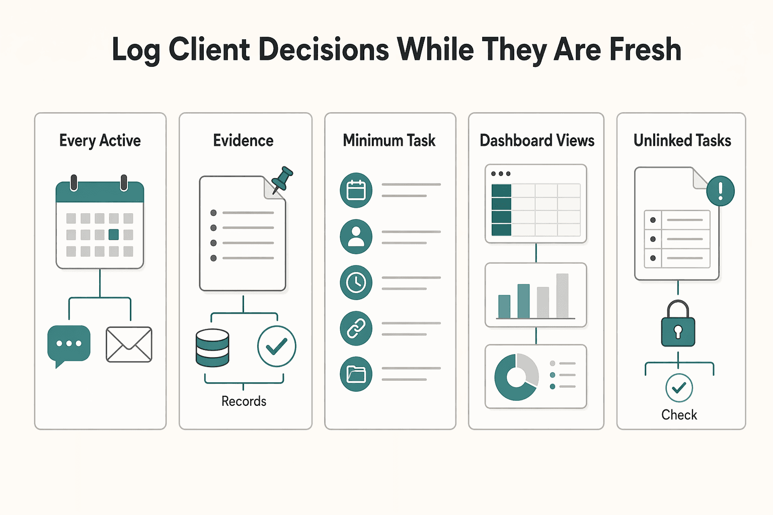 Diagram showing Log client decisions while they are fresh for The 3-Stage Notion Framework for Freelance Project Management.