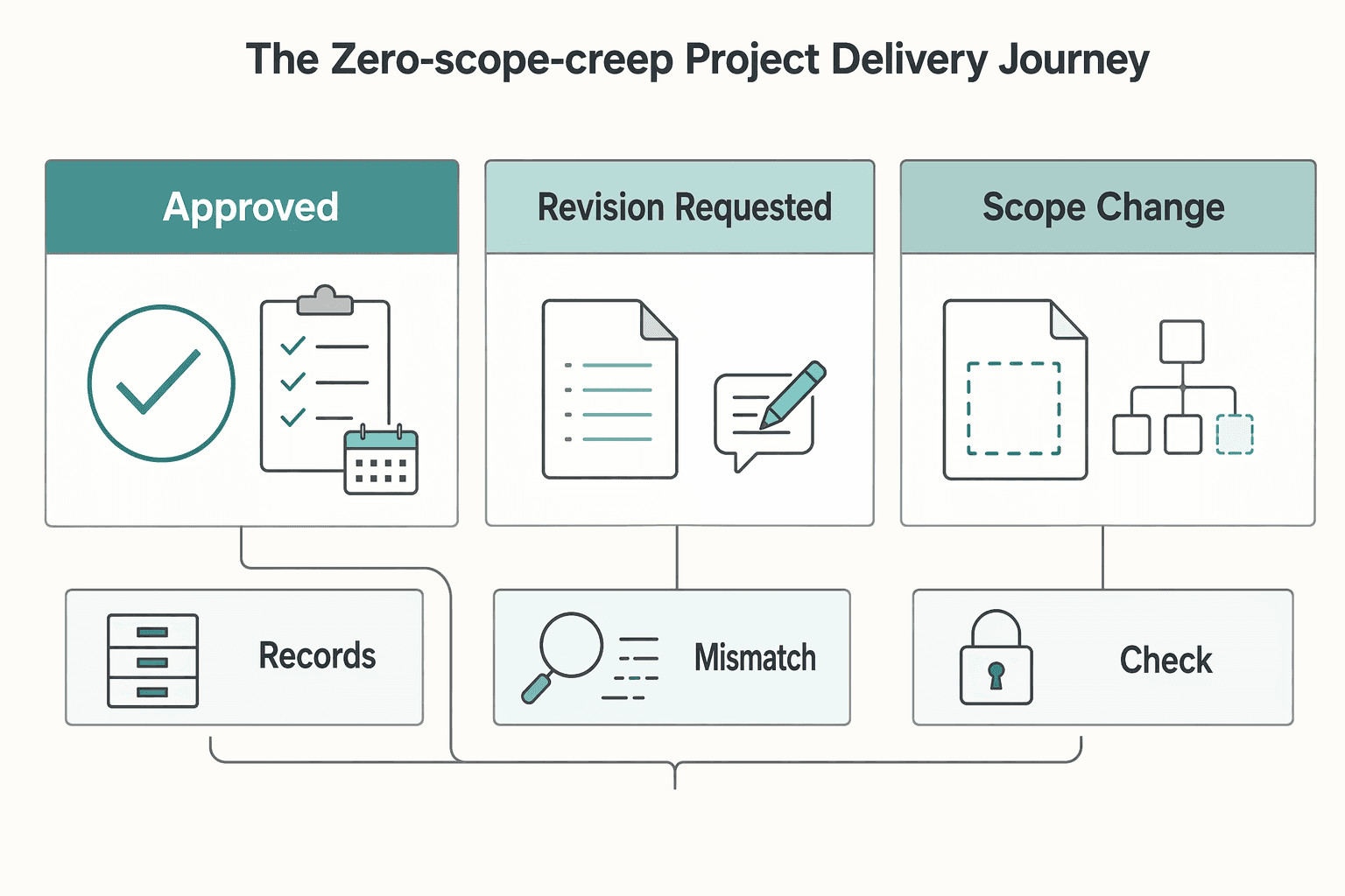 Diagram showing Stage 2: The 'Zero-Scope-Creep' Project Delivery Journey for Client Journey Mapping for Solopreneurs: From Inquiry to Payment and Handoff.