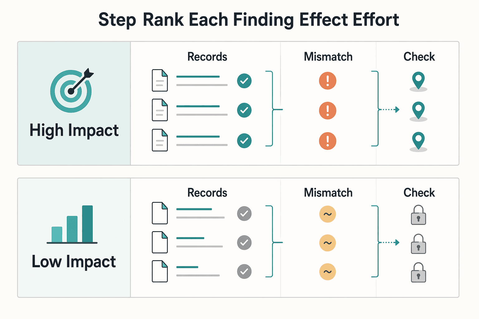 Diagram showing Step 1. Rank each finding by effect and effort for How to Conduct a Heuristic Evaluation of Your Website.