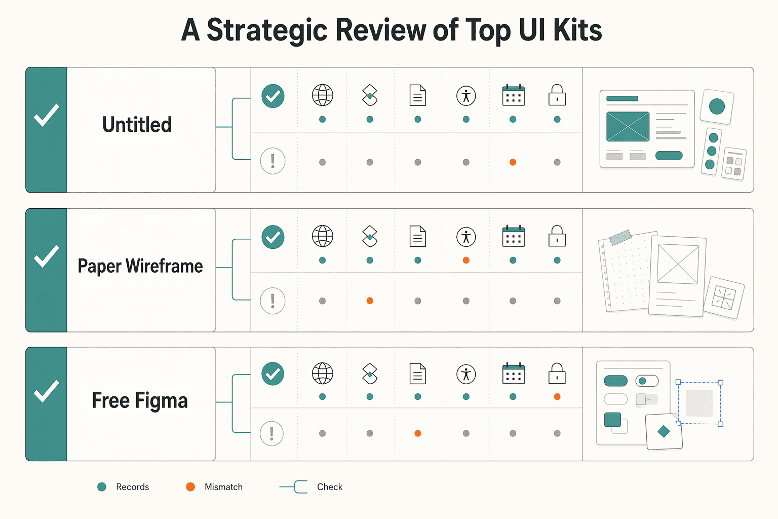Diagram showing Applying the Framework: A Strategic Review of Top UI Kits for The Best UI Kits and Design Systems for Figma.