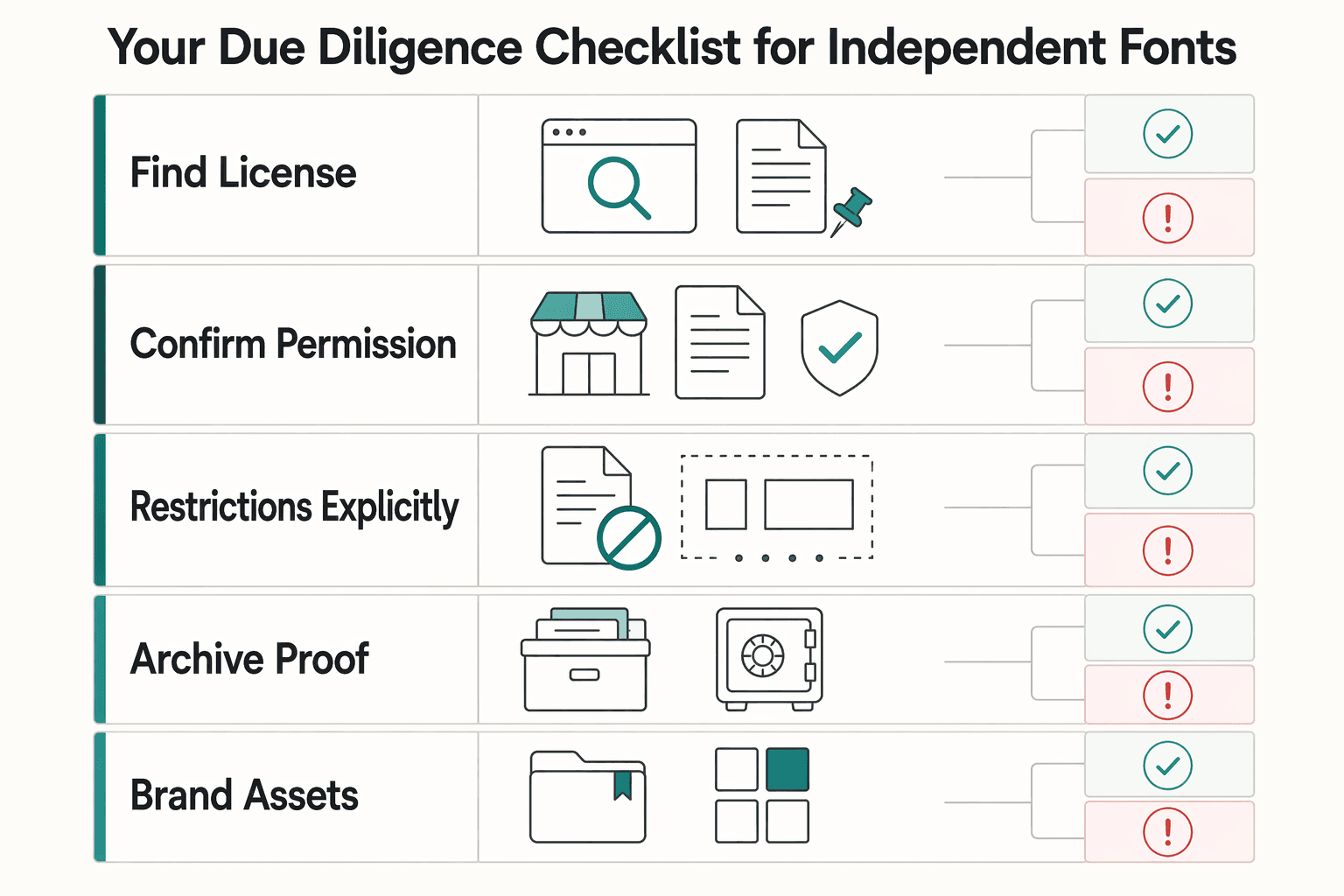 Diagram showing Tier 2: Your Due Diligence Checklist for Independent Fonts for Commercial Font Sources for Client Work: A 3-Tier Verification Framework.
