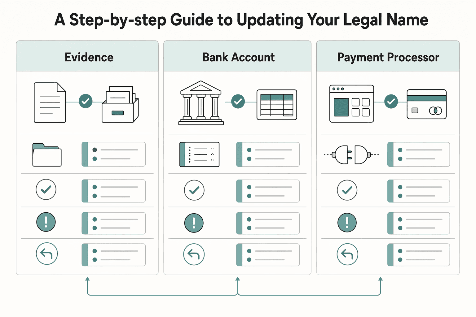 Diagram showing The Compliance Cascade: A Step-by-Step Guide to Updating Your Legal Name for Rebranding an Existing Business Without Client or Payment Disruption.