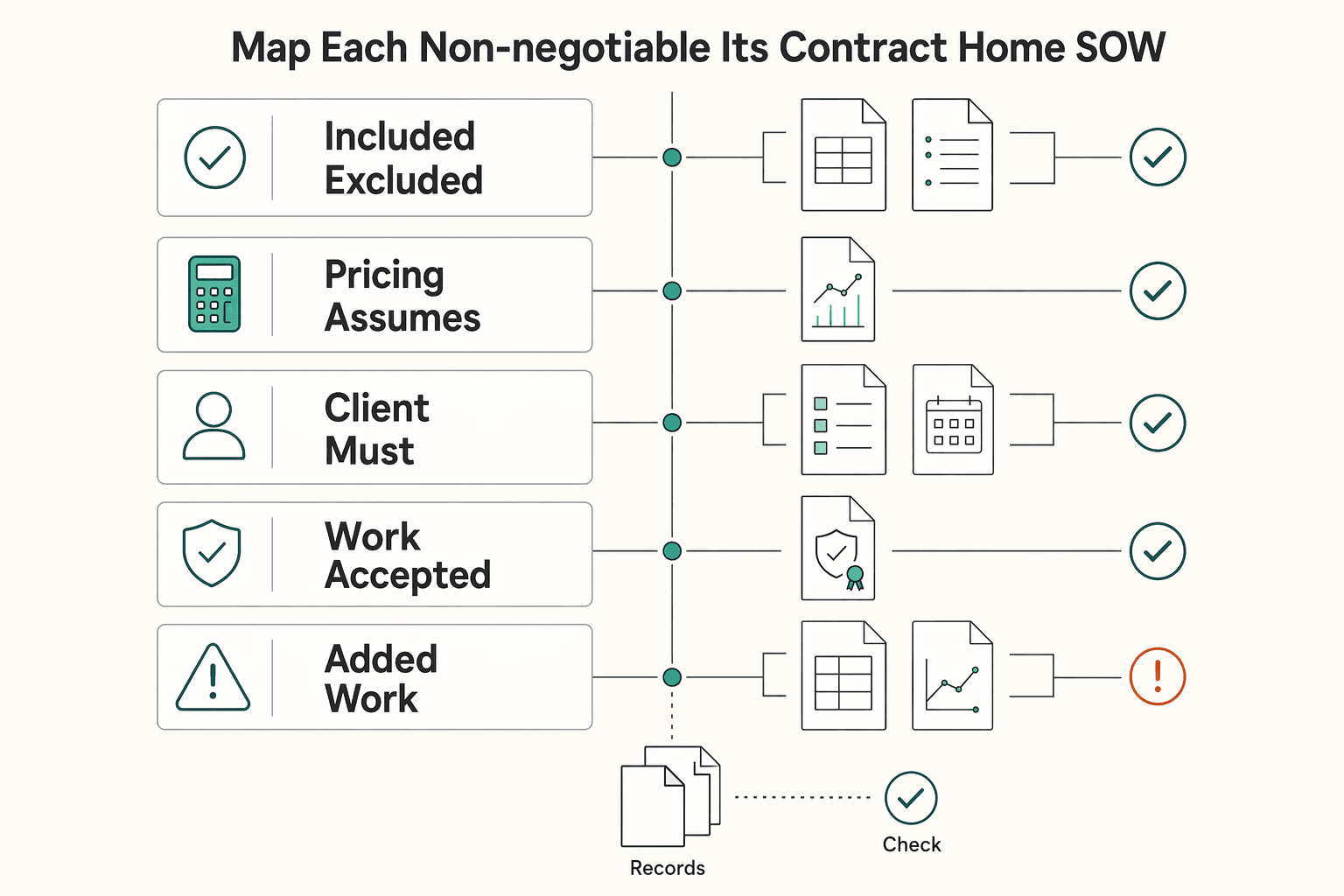 Diagram showing Map each non-negotiable to its contract home in the SOW for Run a Brand Workshop With a Client That Clarifies Scope Early.