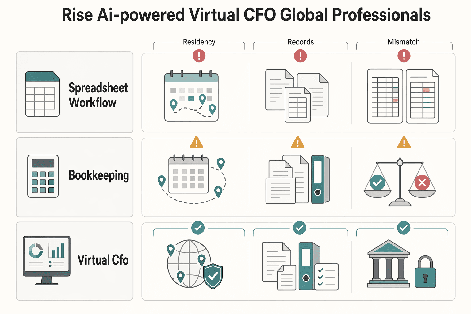Diagram showing Beyond Spreadsheets: The Rise of the AI-Powered 'Virtual CFO' for Global Professionals for When Freelancers Outgrow Spreadsheets and Need an AI Virtual CFO.
