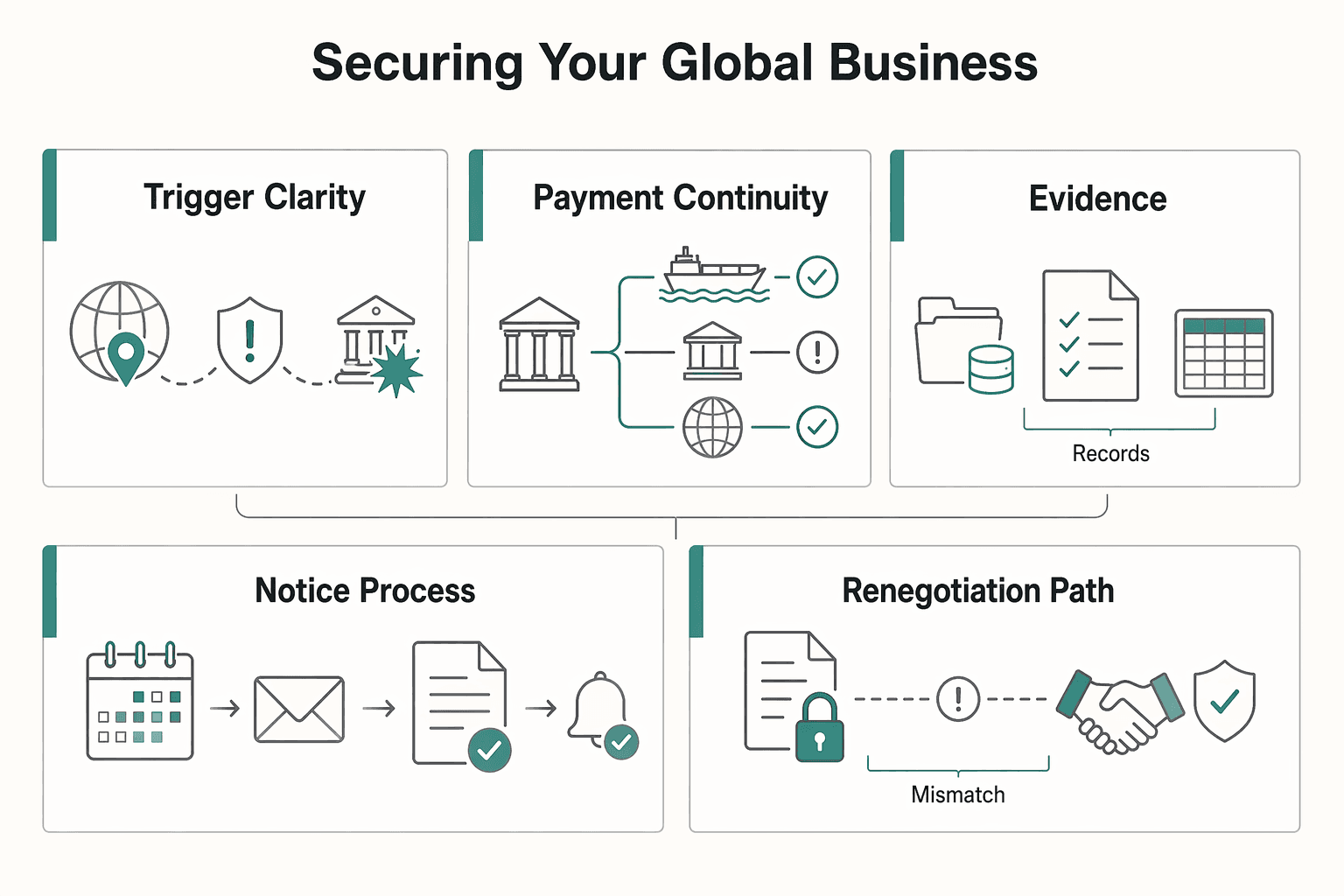 Diagram showing From Anxious to in Control: Securing Your Global Business for Force Majeure for Clients in Politically Unstable Regions.