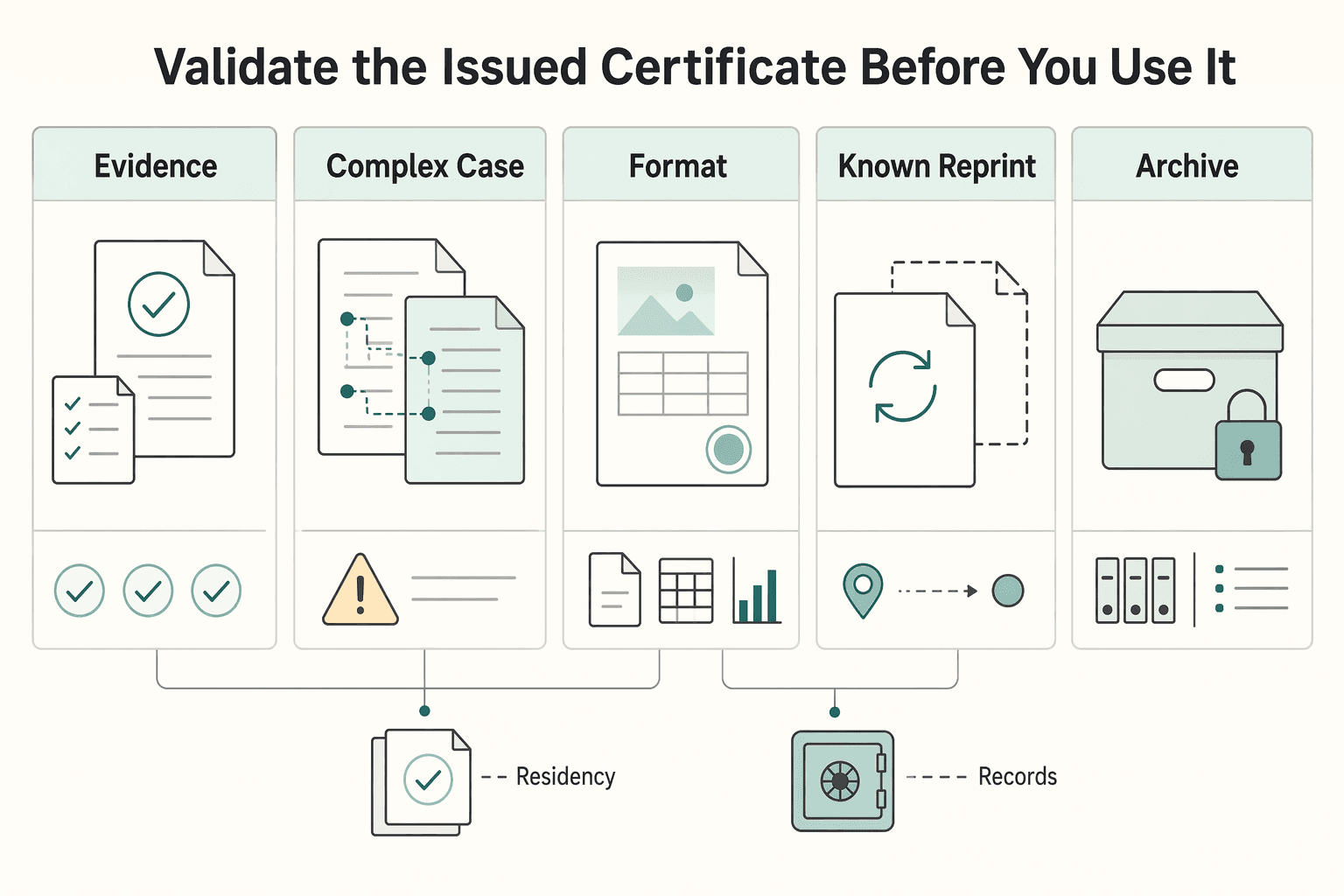 Diagram showing Validate the Issued Certificate Before You Use It for How to Get a Certificate of Residence (Form 6166) from the IRS.