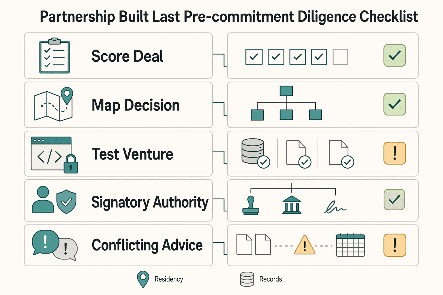 Diagram showing Is This Partnership Built to Last? A Pre-Commitment Diligence Checklist for How to Structure a Joint Venture Agreement for a Software Product.