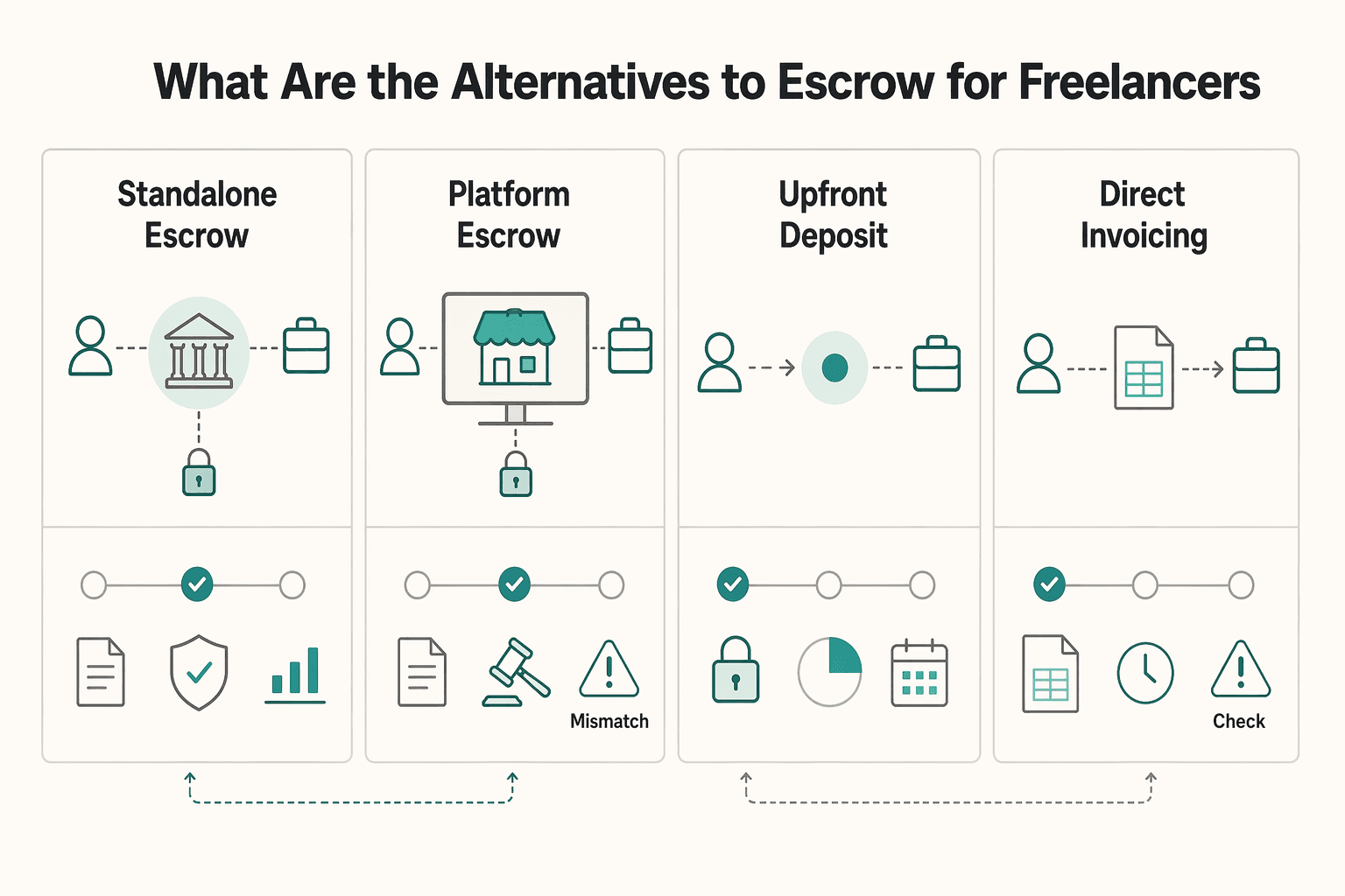 Diagram showing What are the alternatives to escrow for freelancers? for How to Use Escrow for Large Freelance Projects.
