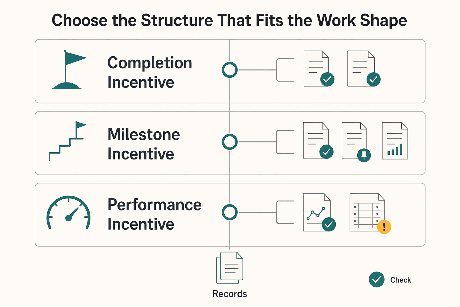 Diagram showing Choose the structure that fits the work shape for How to Handle a Signing Bonus for Freelance Contractor Work.
