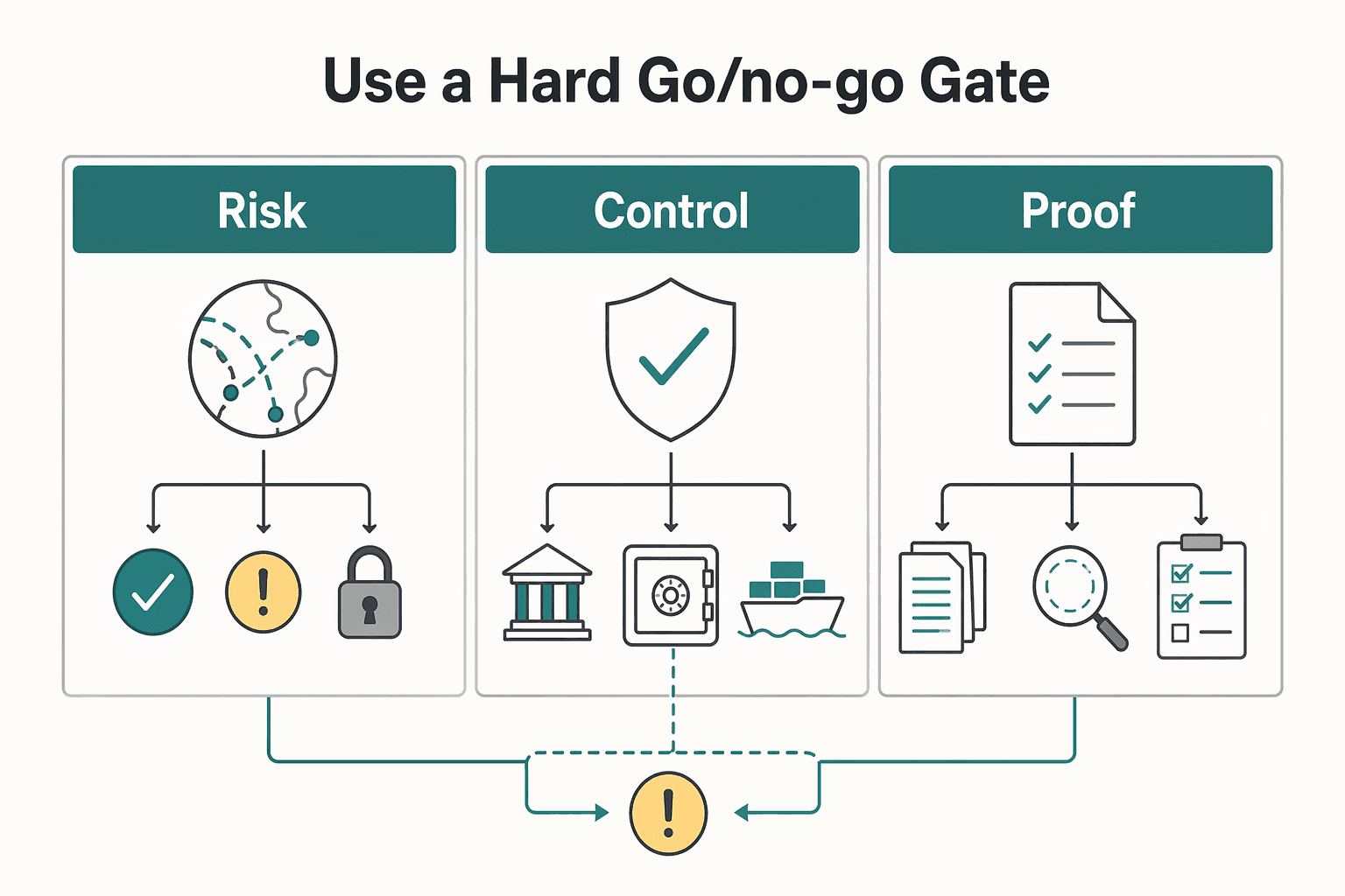 Diagram showing Use a hard go/no-go gate for Using a Letter of Credit for a Large International Project.