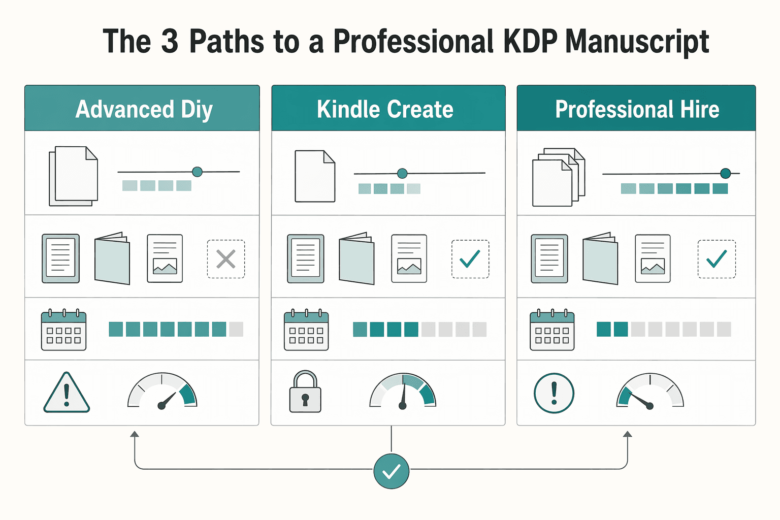 Diagram showing Your First Strategic Decision: The 3 Paths to a Professional KDP Manuscript for How to Format a Manuscript for KDP.