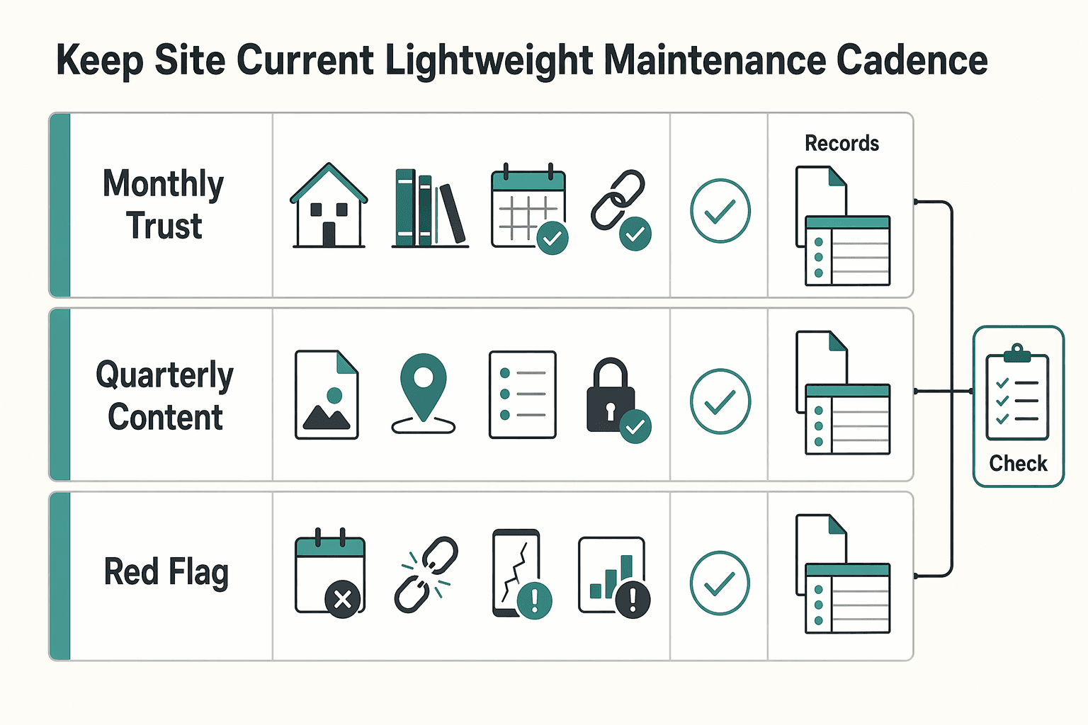 Diagram showing Keep the site current with a lightweight maintenance cadence for Best Author Websites That Stay Useful Between Launches.