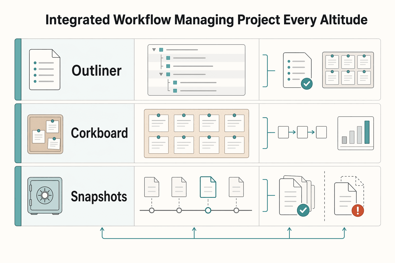 Diagram showing Phase 2: The Integrated Workflow - Managing Your Project at Every Altitude for How to Use Scrivener to Write and Organize a Book.