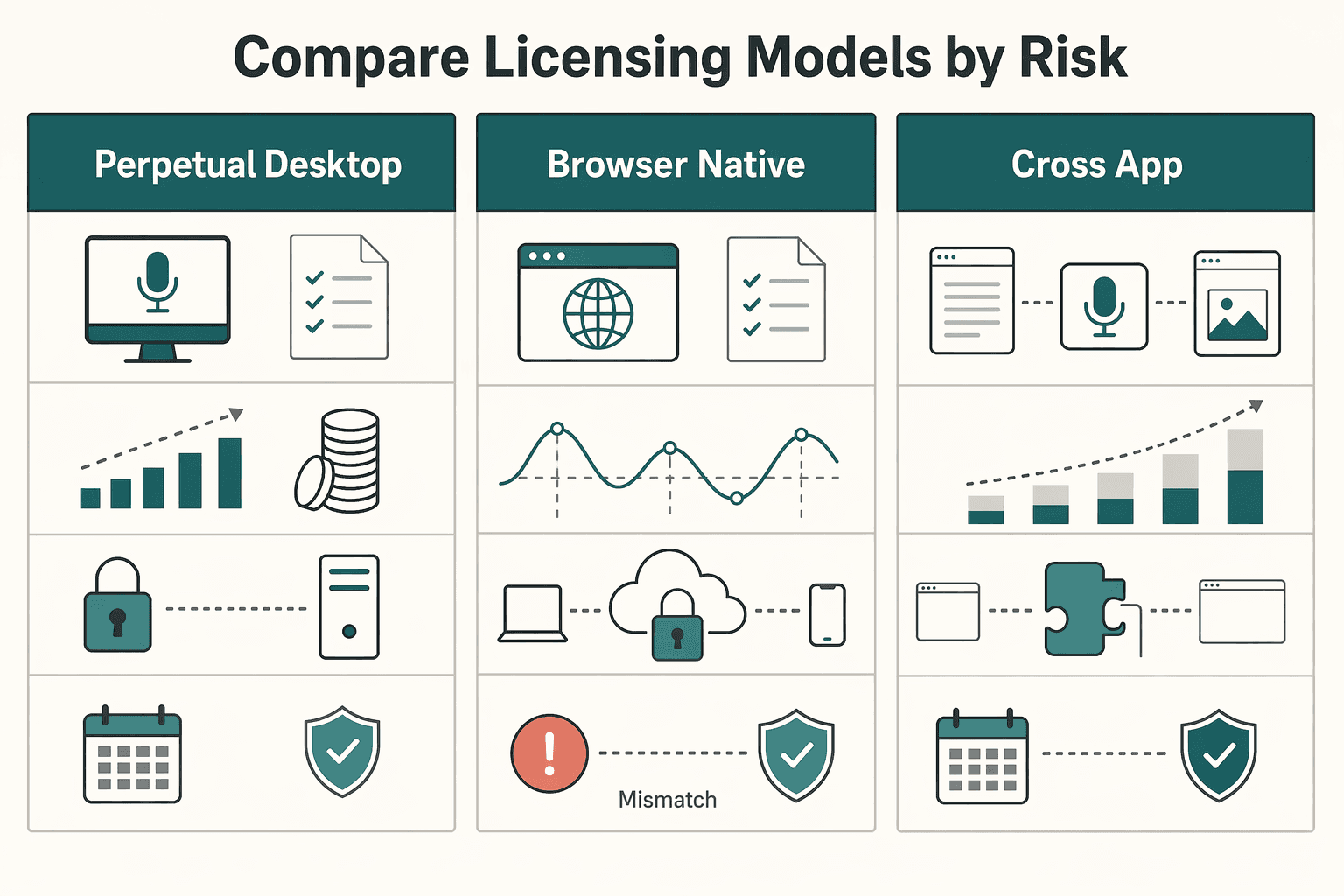 Diagram showing Compare licensing models by risk, not just monthly cost for Best Dictation Software for Writers Who Need Better ROI and Data Control.