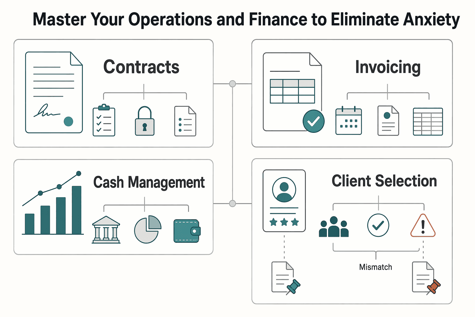 Diagram showing Module 2: Master Your Operations & Finance to Eliminate Anxiety for Best Podcasts for Writers Building a Resilient Freelance Business.