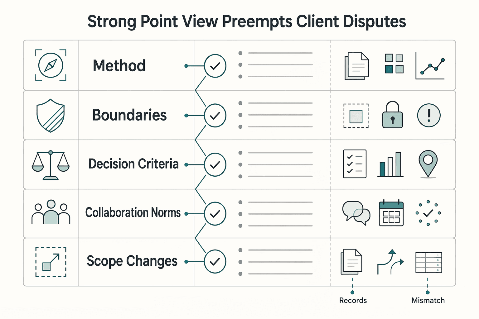 Diagram showing How a Strong Point of View Preempts Client Disputes for Thinking, Fast and Slow for Freelancers Who Want Better Clients.