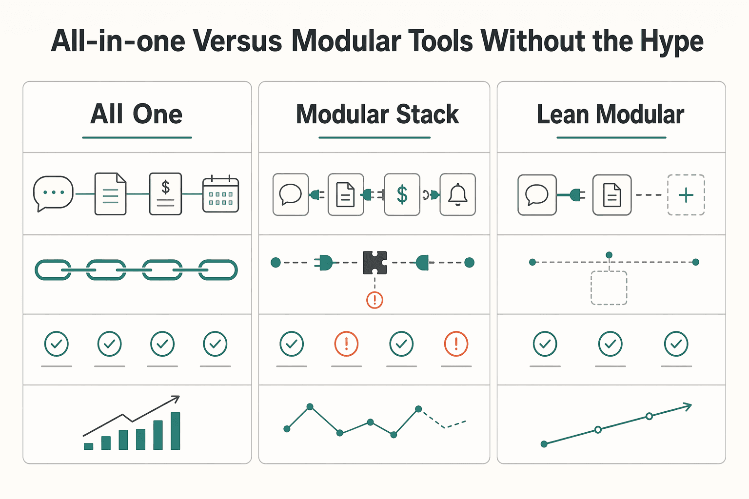 Diagram showing All-in-one versus modular tools without the hype for Best CRM for Freelancers Who Need Reliable Client Follow-Up.