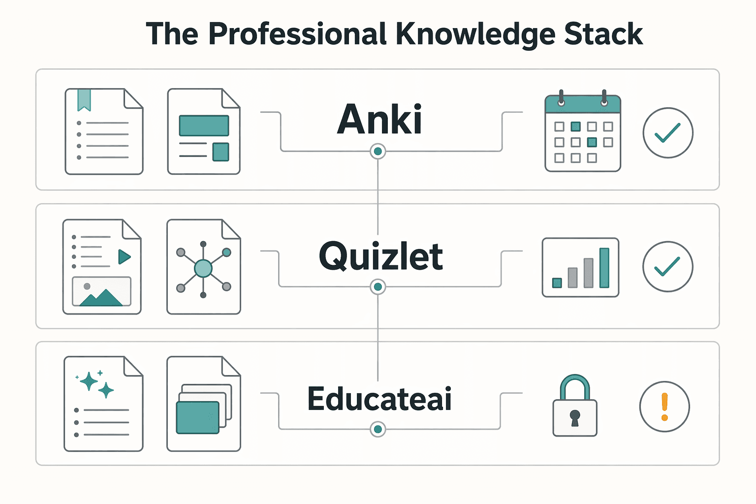 Diagram showing Choosing Your Tools: The Professional Knowledge Stack for Spaced Repetition for Learning New Skills in Client Work.