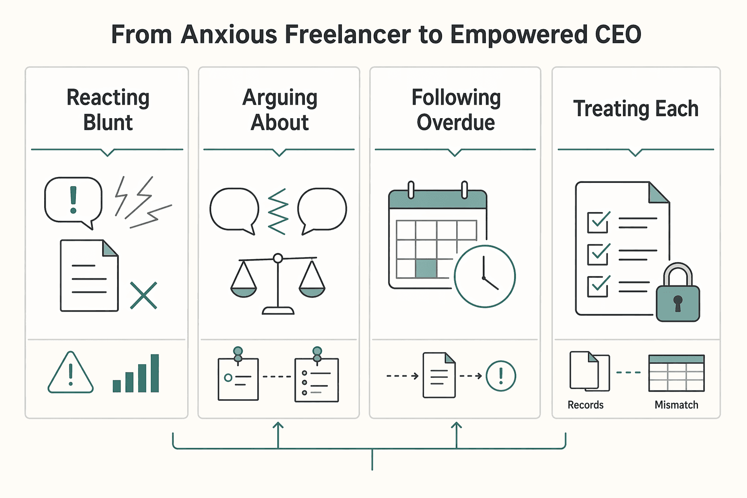 Diagram showing From Anxious Freelancer to Empowered CEO for How to use 'Hanlon's Razor' in client communication.