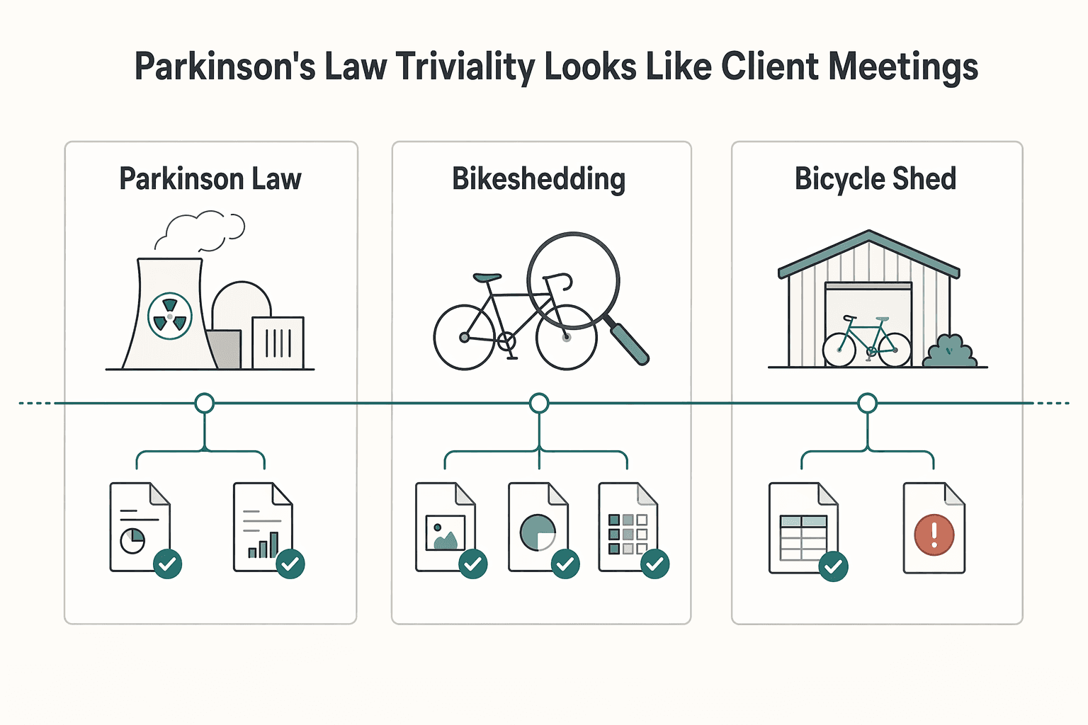 Diagram showing What Parkinson's law of triviality looks like in client meetings for Parkinson's Law of Triviality in Client Meetings for Freelancers.
