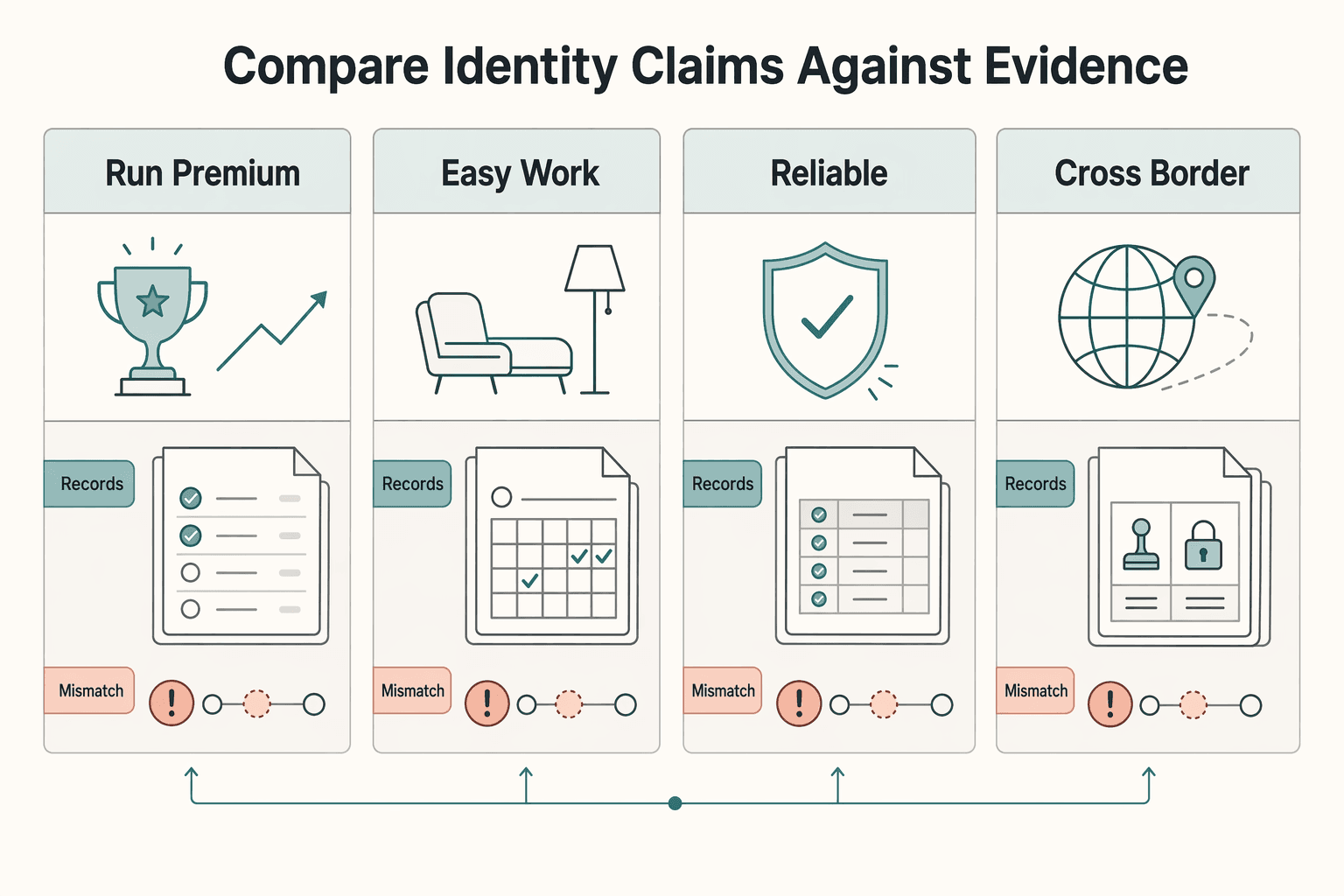 Diagram showing Compare identity claims against evidence for Cognitive Dissonance for Freelancers and the Identity-Operations Gap.