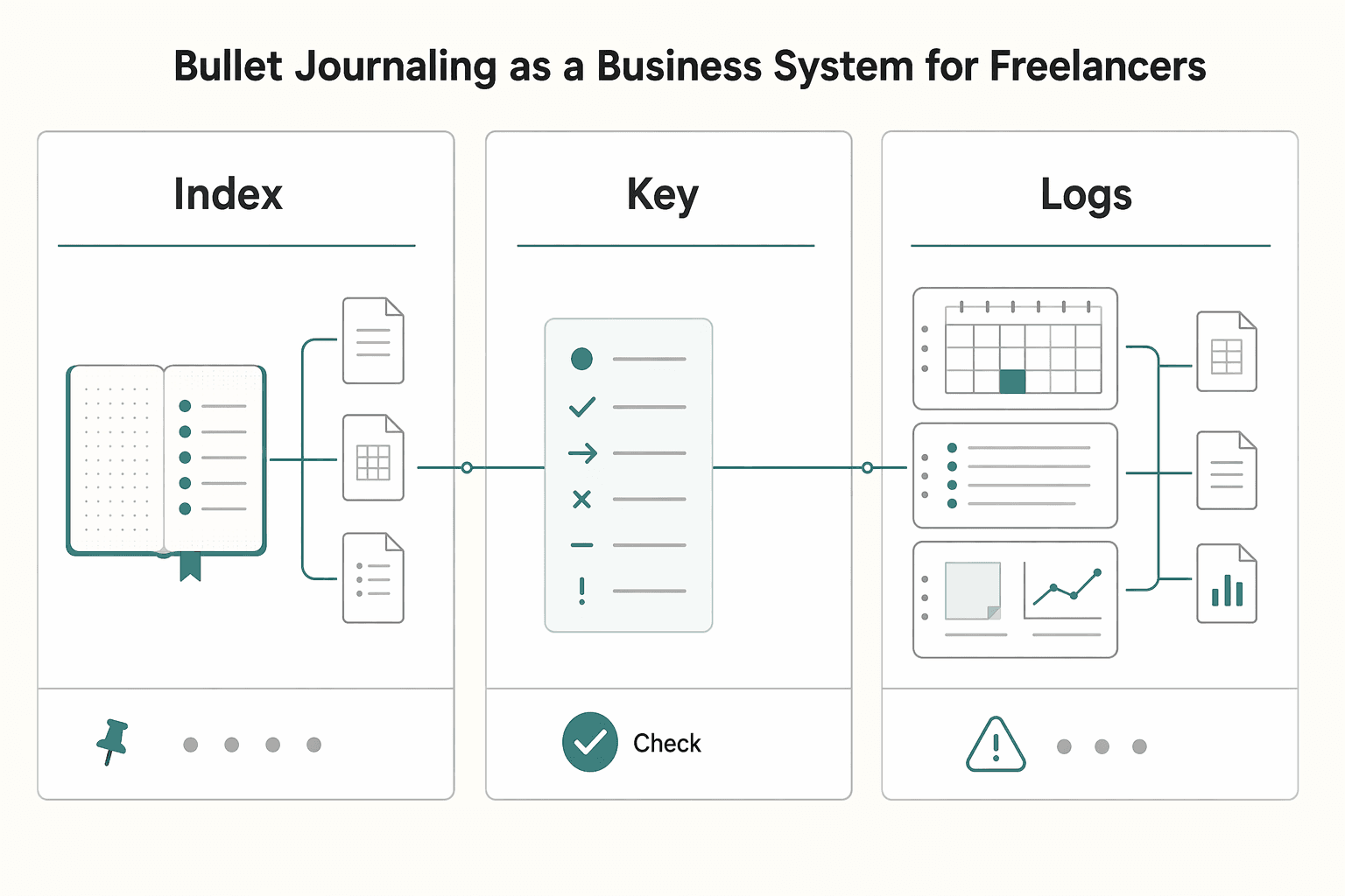 Diagram showing Bullet journaling as a business system for freelancers for Bullet Journaling for Freelancers Who Need a Reliable Weekly System.
