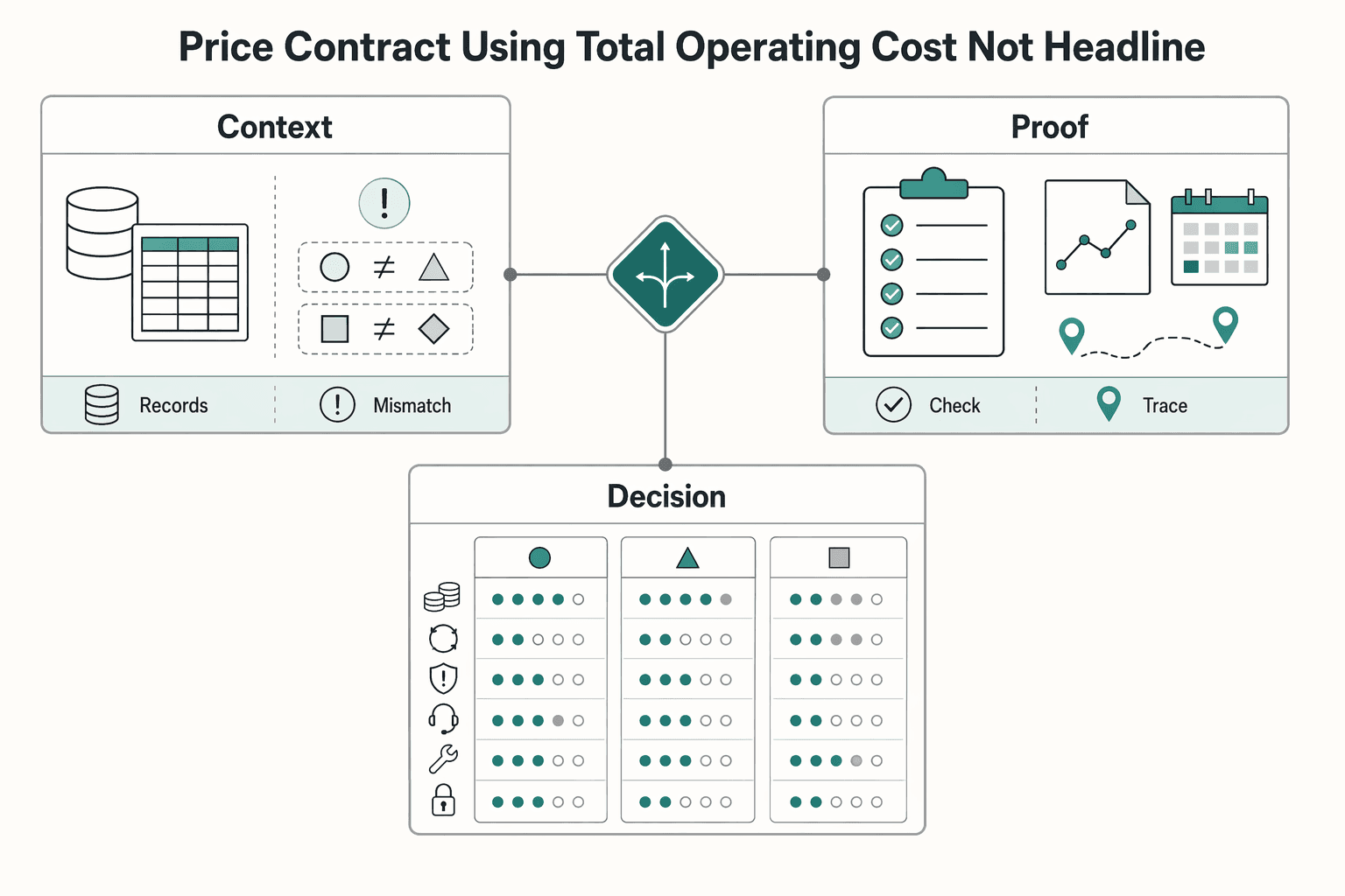 Diagram showing Price the contract using total operating cost not headline fees for How to Choose a Merchant of Record Partner for Platform Teams.