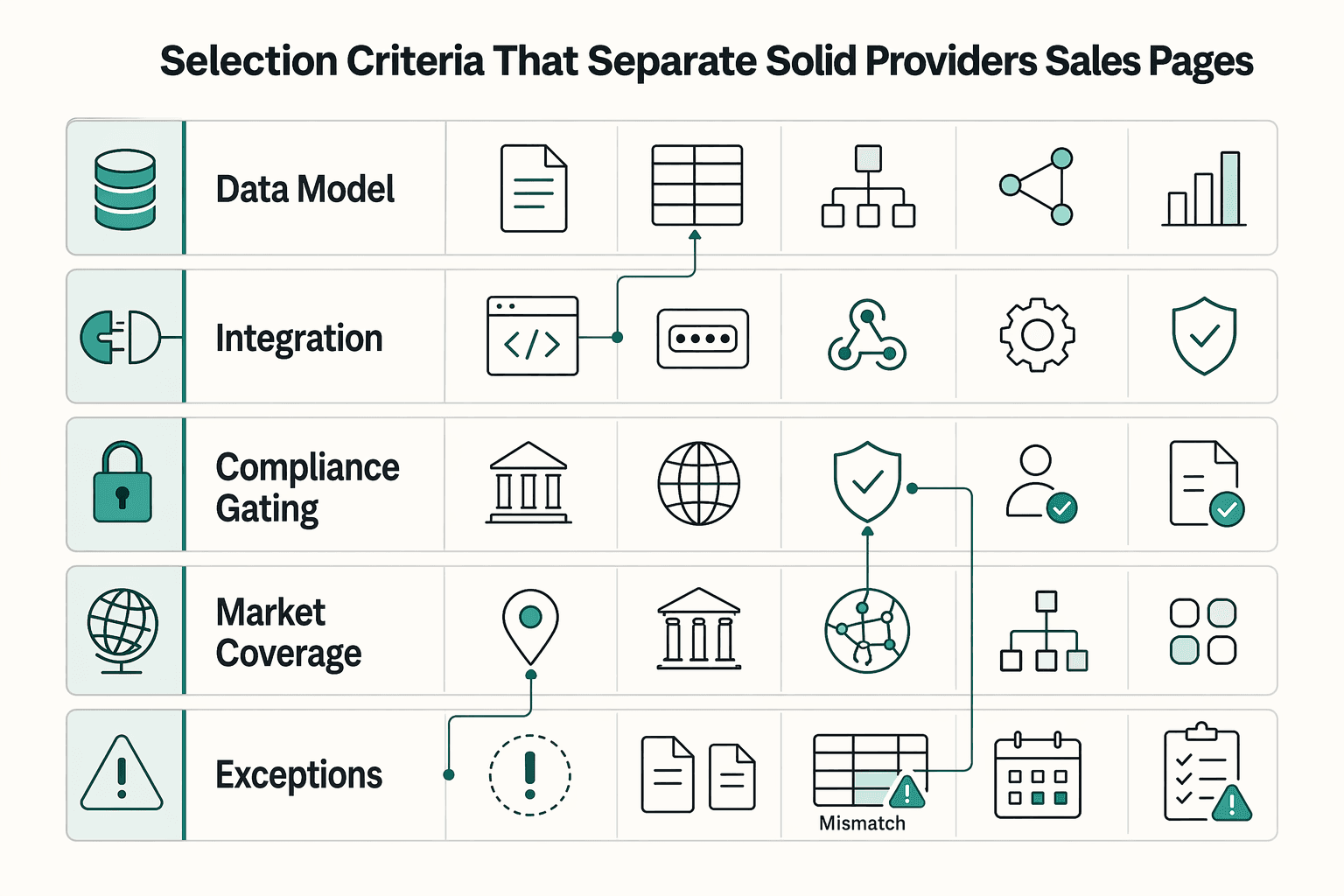 Diagram showing Selection criteria that separate solid providers from sales pages for What is a Virtual IBAN and How Do Platforms Use It to Collect Payments Globally?.