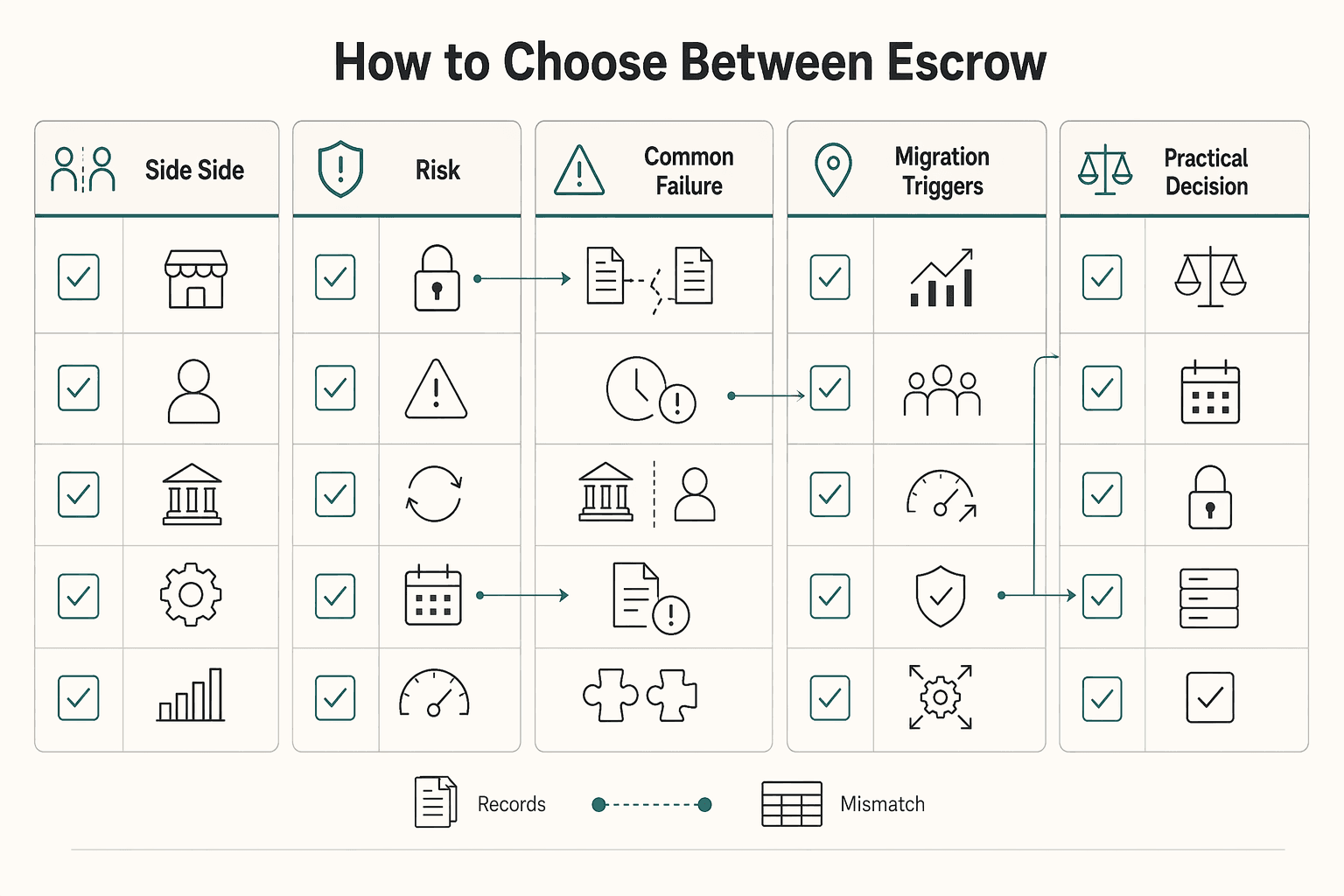 Diagram showing How to choose between escrow, MoR, and direct payment models on ownership, not features for Choosing Escrow, MoR, or Direct Payment by Operational Ownership.