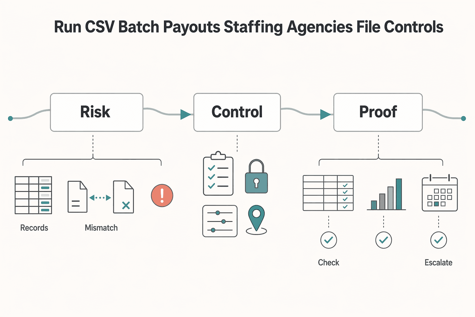 Diagram illustrating How to run CSV batch payouts for staffing agencies with file controls, not just upload....