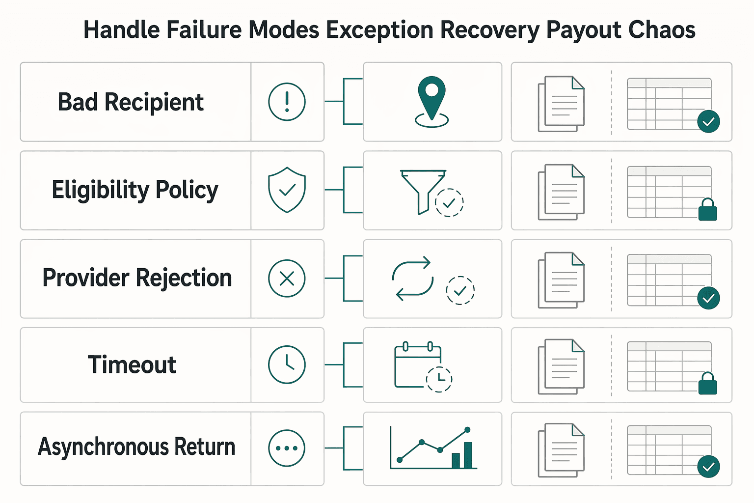 Diagram showing Handle failure modes and exception recovery without payout chaos for How Platform Teams Pay Brazil Contractors with Pix.
