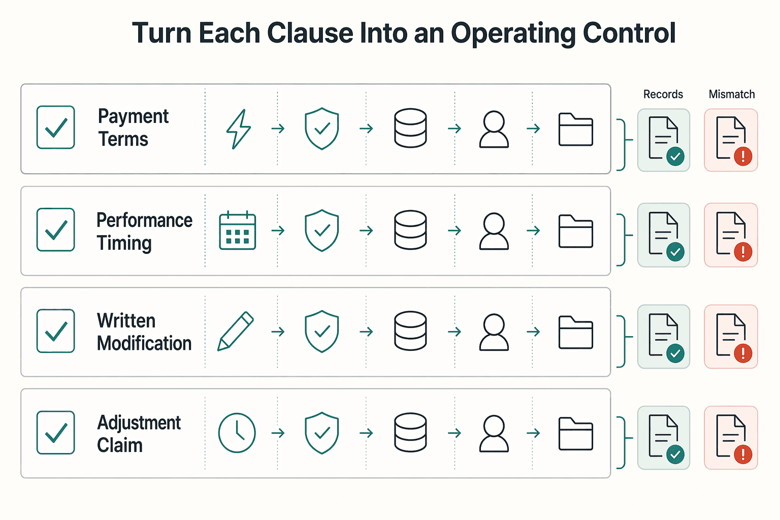 Diagram showing Turn each clause into an operating control for Structure Contractor Agreements That Hold Up in a DOL Audit.