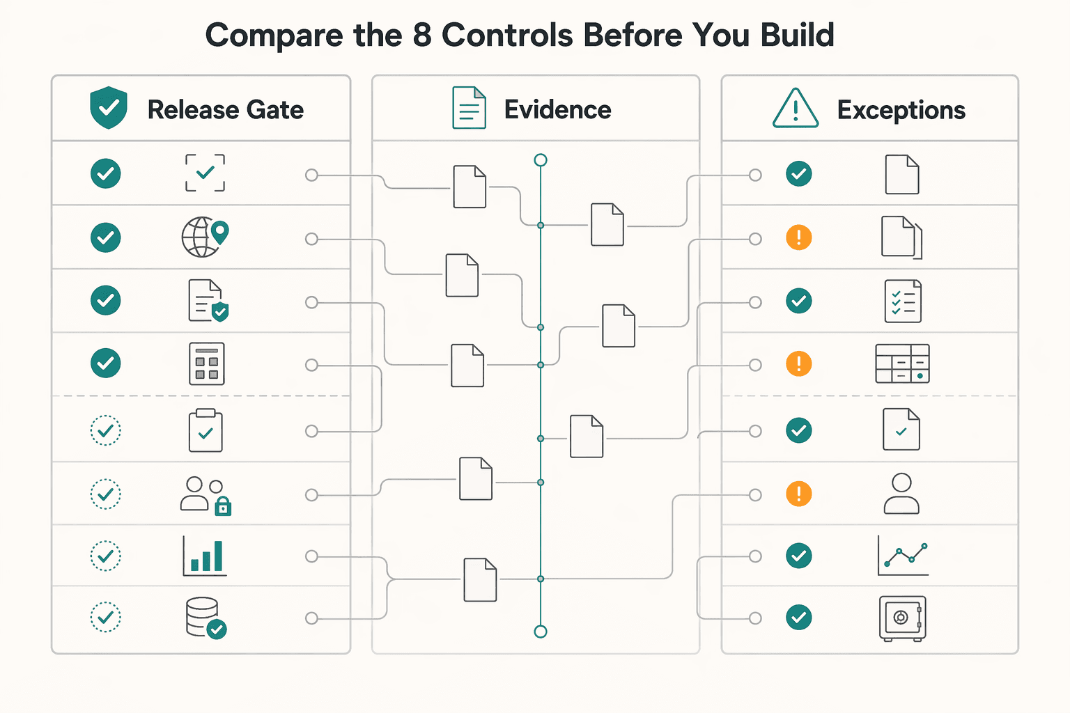Diagram showing Compare the 8 controls before you build for VAT Reverse Charge Controls for B2B Marketplace Operators.