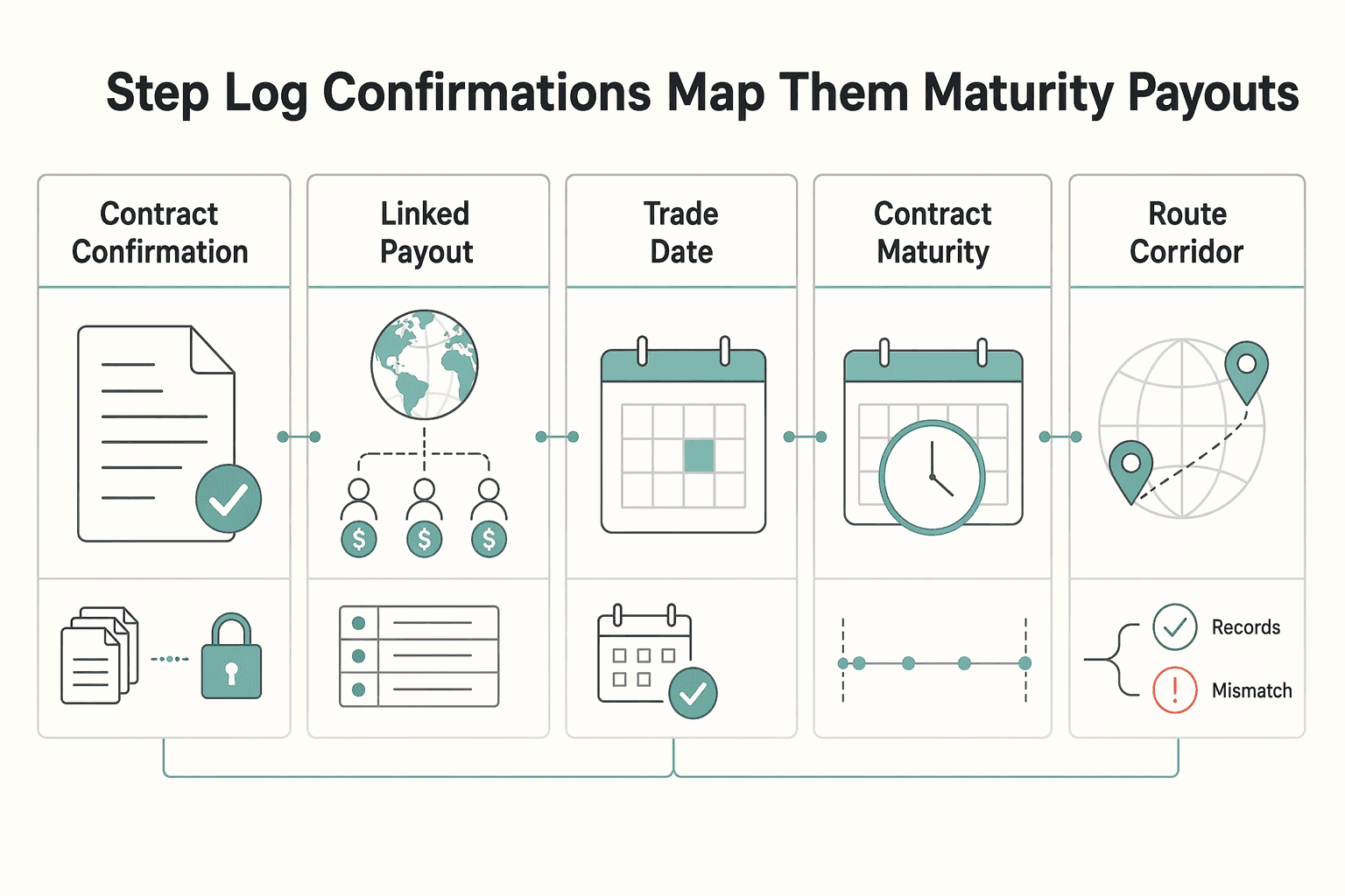 Diagram showing Step 3 Log confirmations and map them to maturity and payouts for How to Lock In FX Rates for Contractor Payouts Using Forward Contracts.