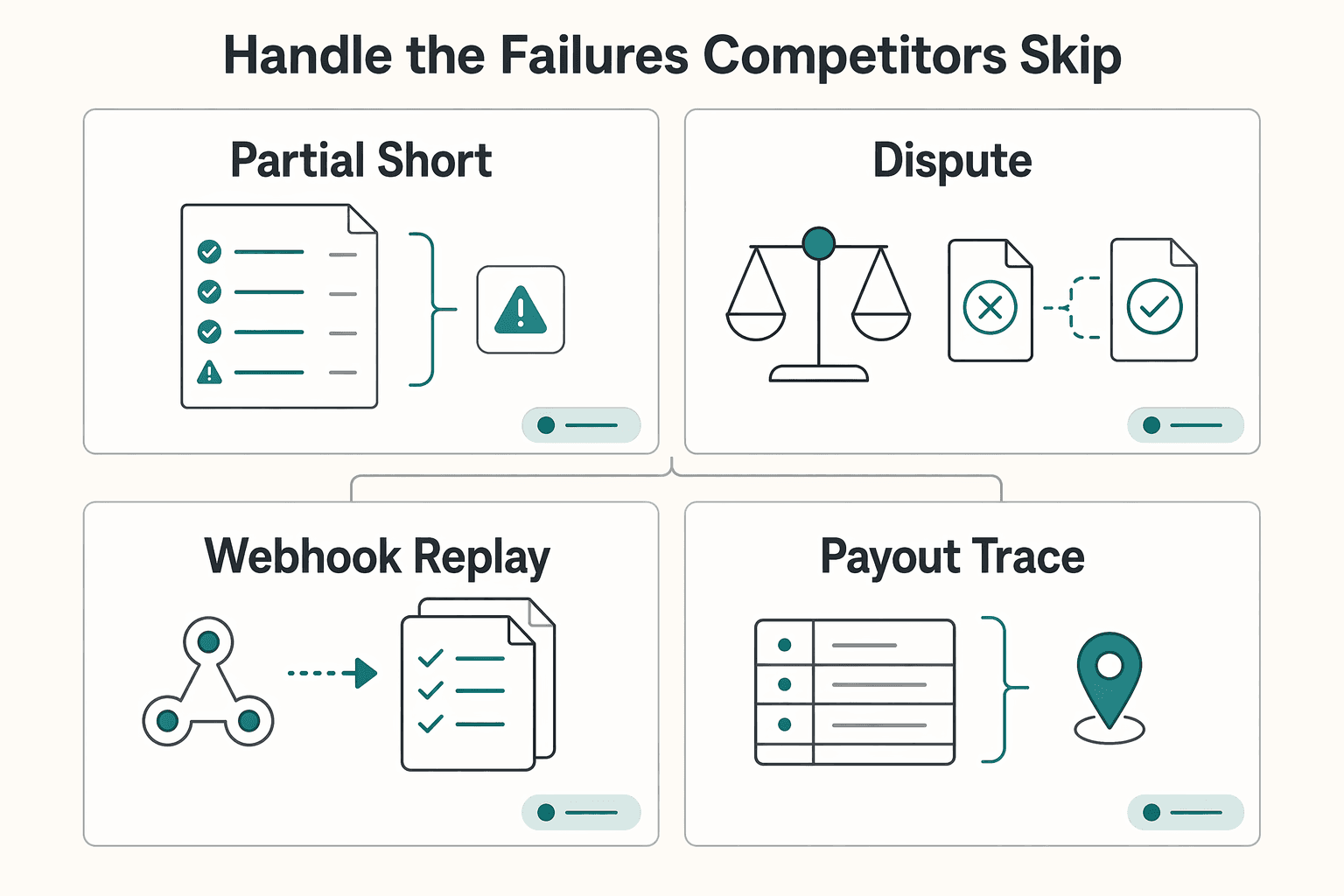 Diagram showing Handle the failures competitors skip for How to Handle Auto-Reminders and Dunning for a Contractor Marketplace.