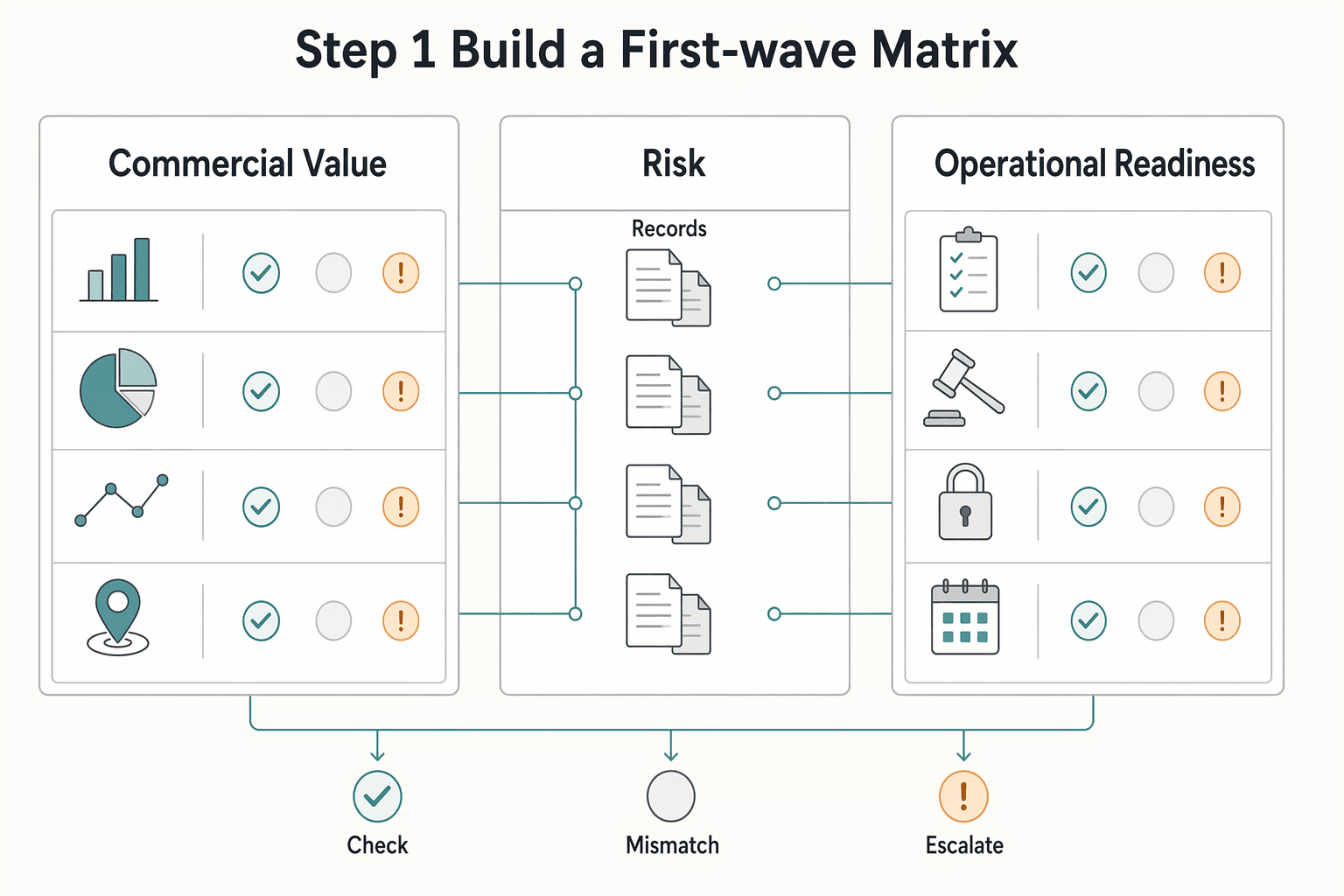 Diagram showing Step 1 Build a first-wave matrix for How to Get a Money Transmitter License State by State Without Cost Surprises.