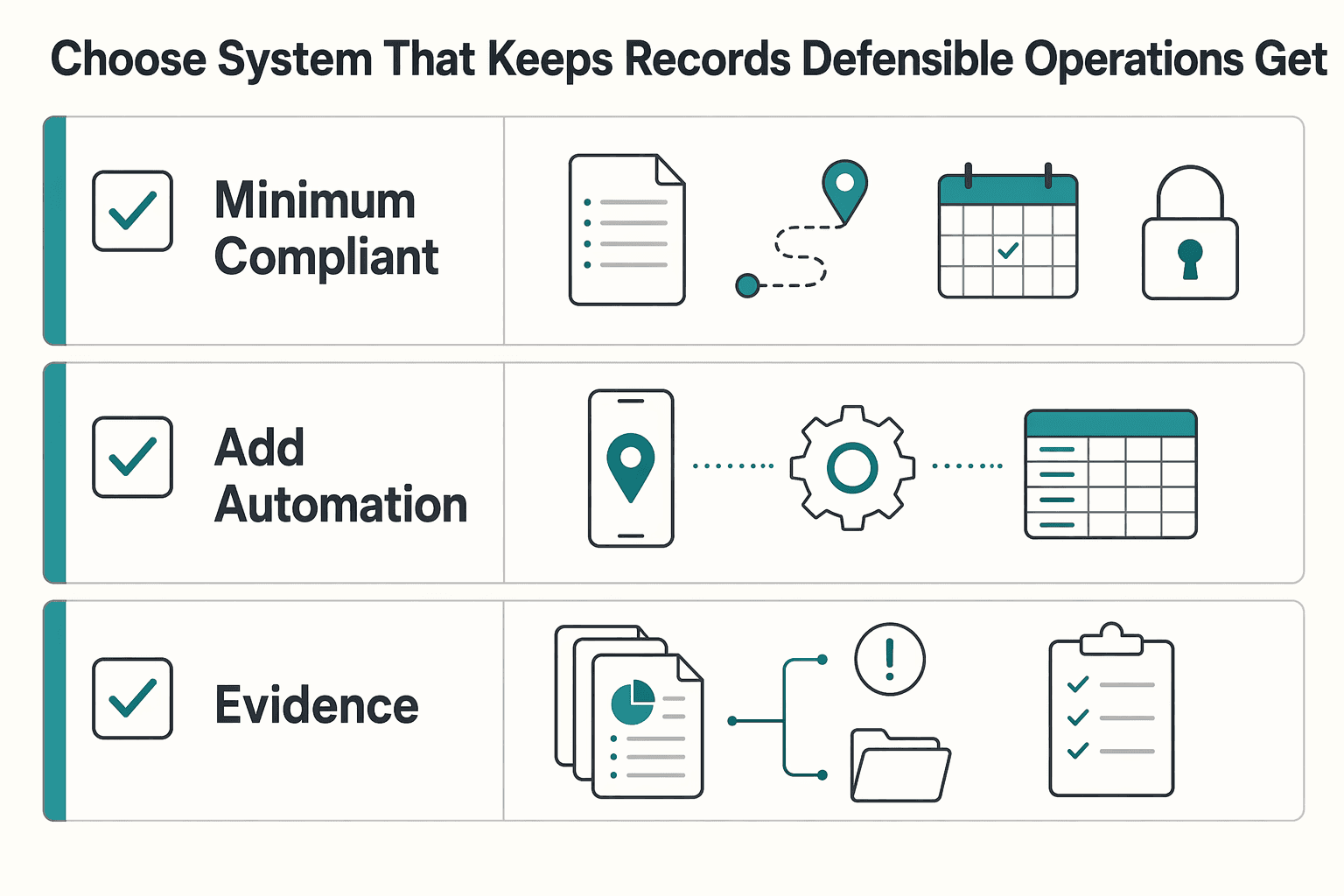 Diagram showing Choose the system that keeps records defensible when operations get messy for Choosing IRS-Compliant Mileage Tracking for Freelancers.