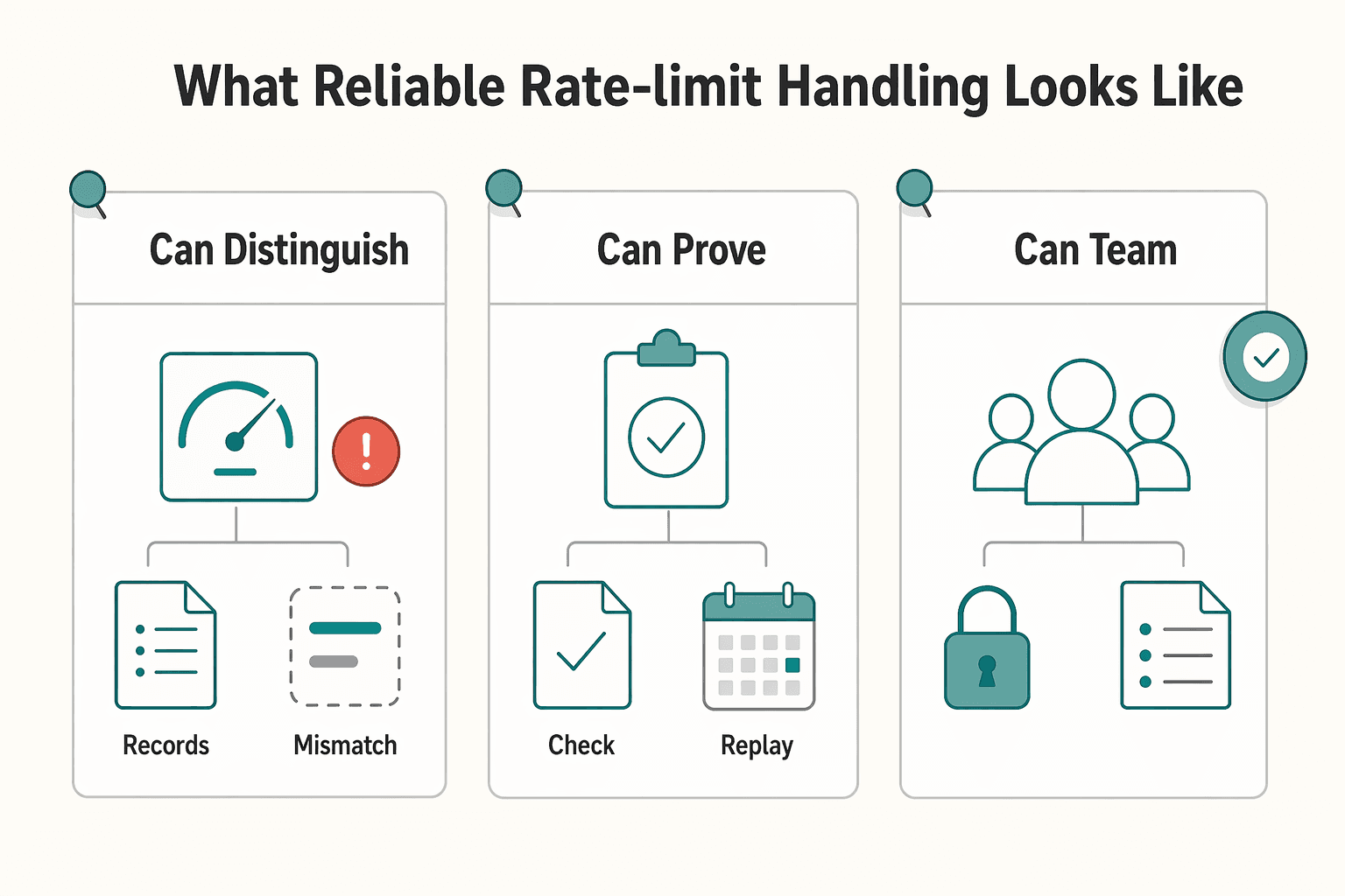 Diagram showing What Reliable Rate-Limit Handling Looks Like for API Rate Limiting Error Handling for Payout and Webhook Integrations.