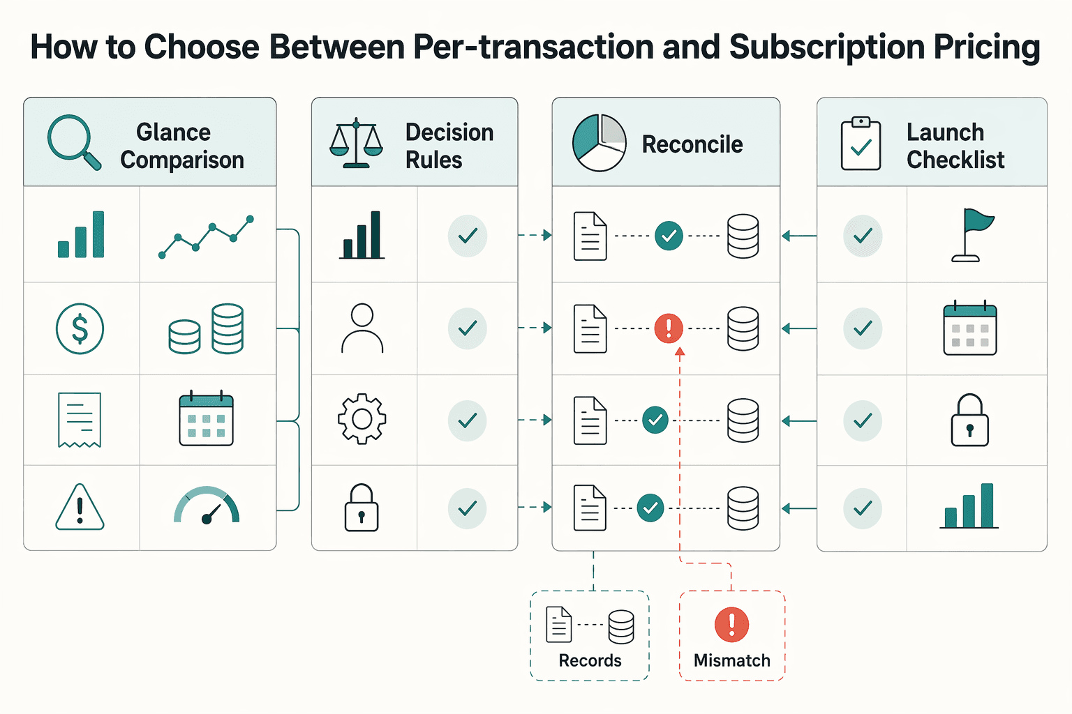 Diagram showing How to Choose Between Per-Transaction and Subscription Pricing for Choosing Per-Transaction or Subscription Pricing for Payment Platforms.