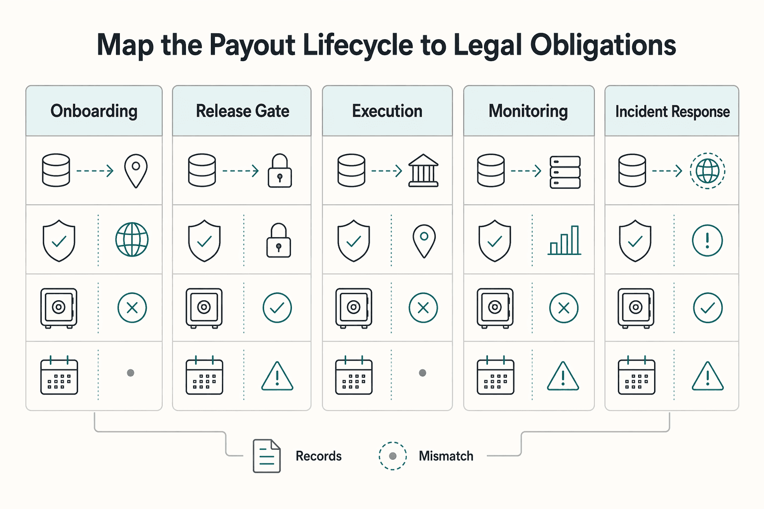 Diagram showing Map the payout lifecycle to legal obligations for Cross-Border Payment Compliance: GDPR CCPA and Data Localization Requirements.
