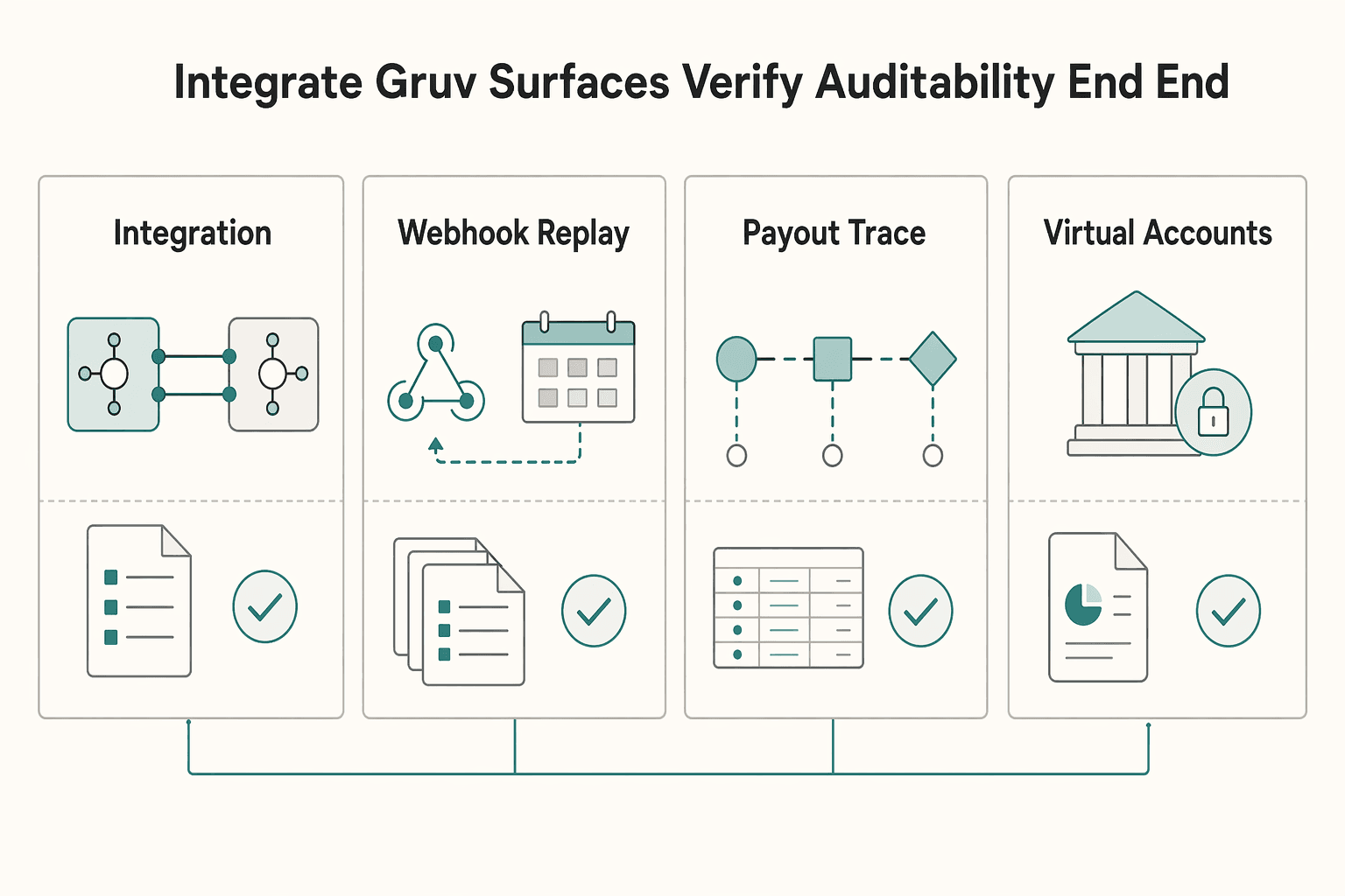 Diagram showing Integrate with Gruv surfaces and verify auditability end to end for 3-Way PO Matching for Marketplaces and Automated Invoice Verification.