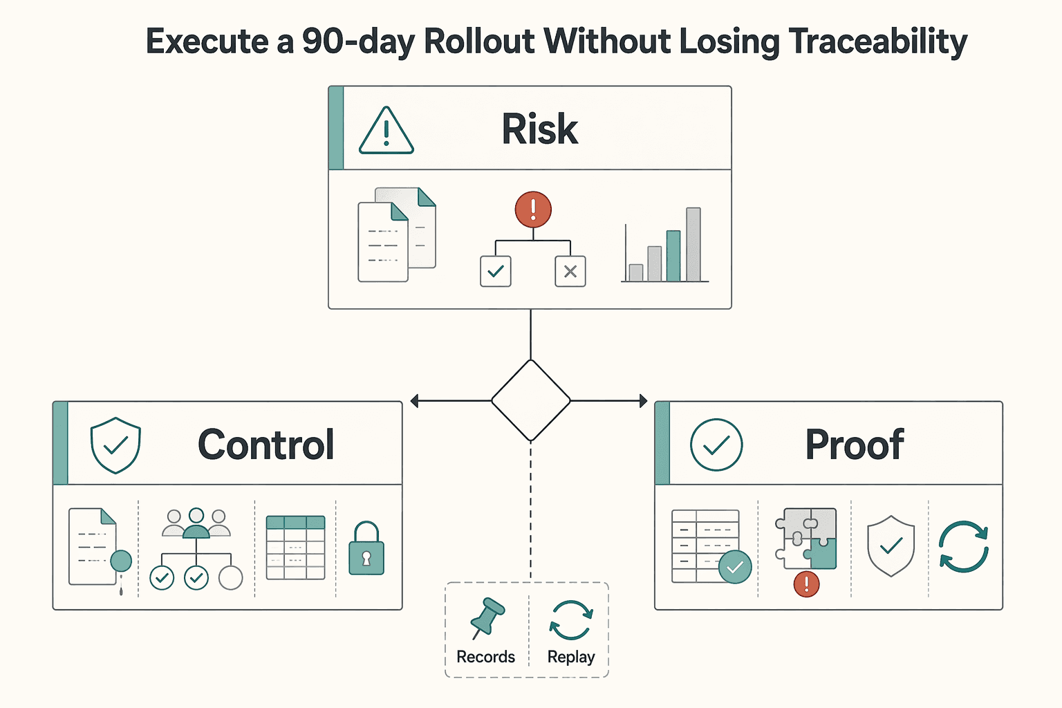 Diagram showing Execute a 90-day rollout without losing traceability for Why Platforms Consolidate Pay Runs with Integrated Payables.