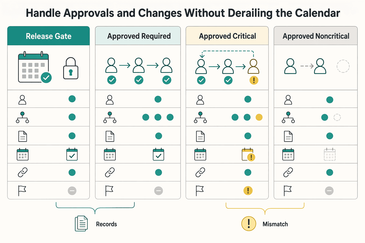 Diagram showing Handle approvals and changes without derailing the calendar for Build a Freelance Content Calendar That Survives Client Work.
